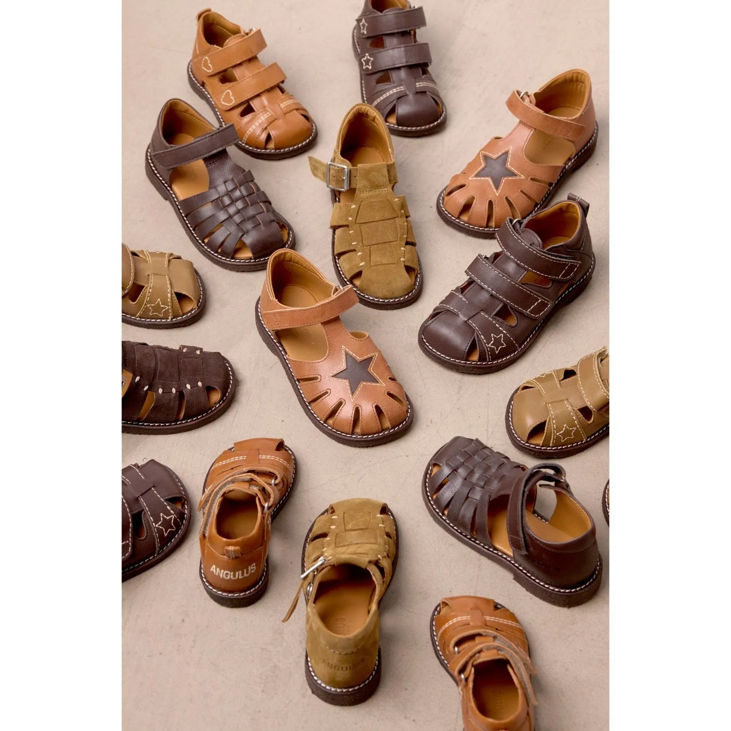 Angulus Tan/Dark Brown Leather Sandal with Star Detail