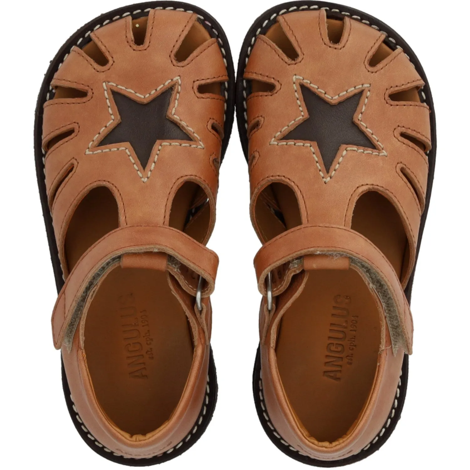 Angulus Tan/Dark Brown Leather Sandal with Star Detail