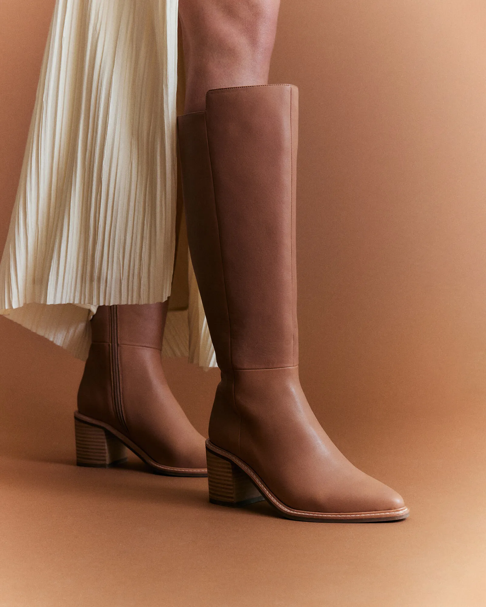ANISSA KNEE BOOTS BEIGE LEATHER Jo Mercer