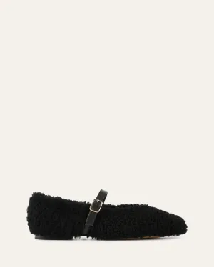 APRIL CASUAL FLATS BLACK SHEARLING Jo Mercer