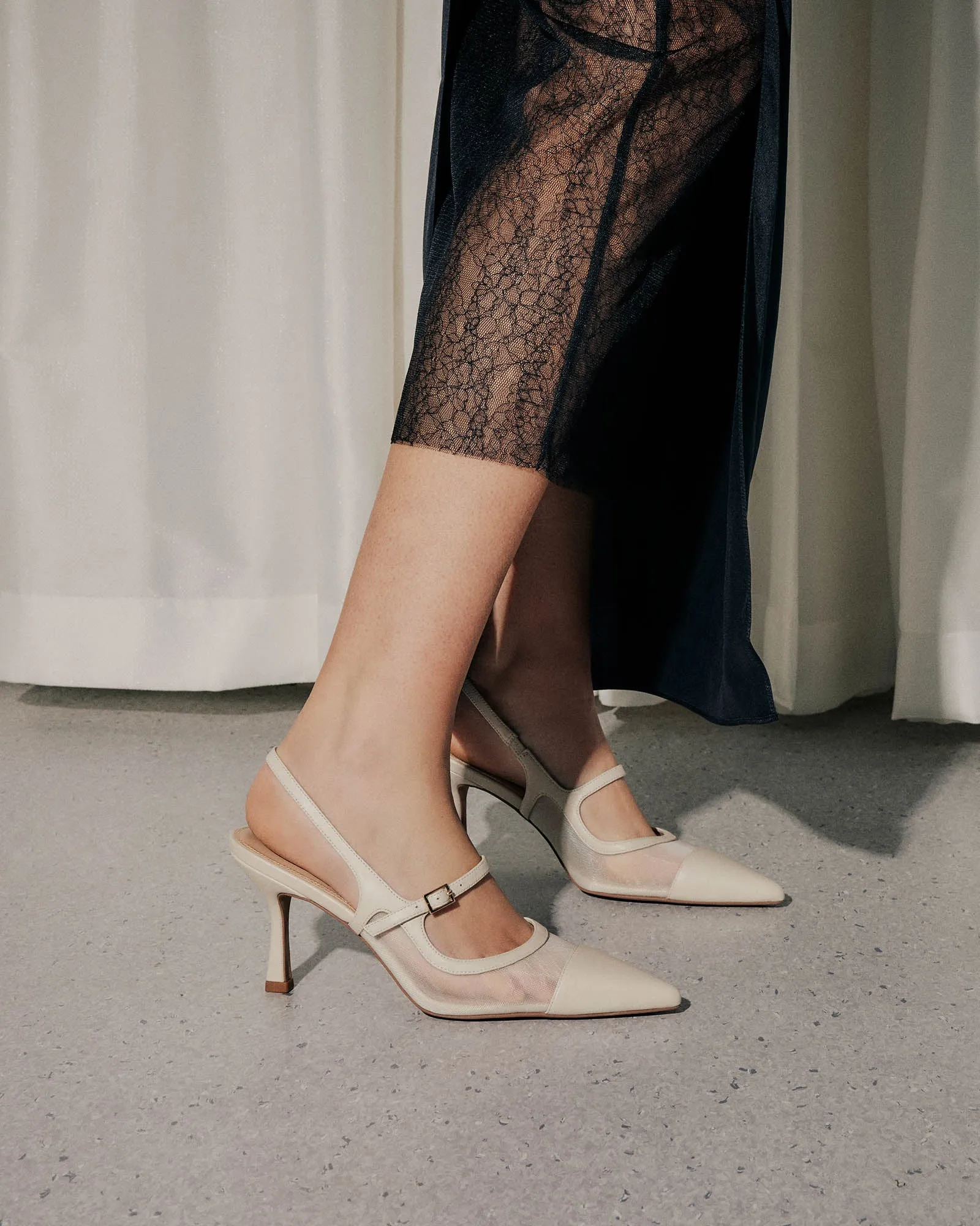 ASCOT HIGH HEELS OFF WHITE MESH Jo Mercer