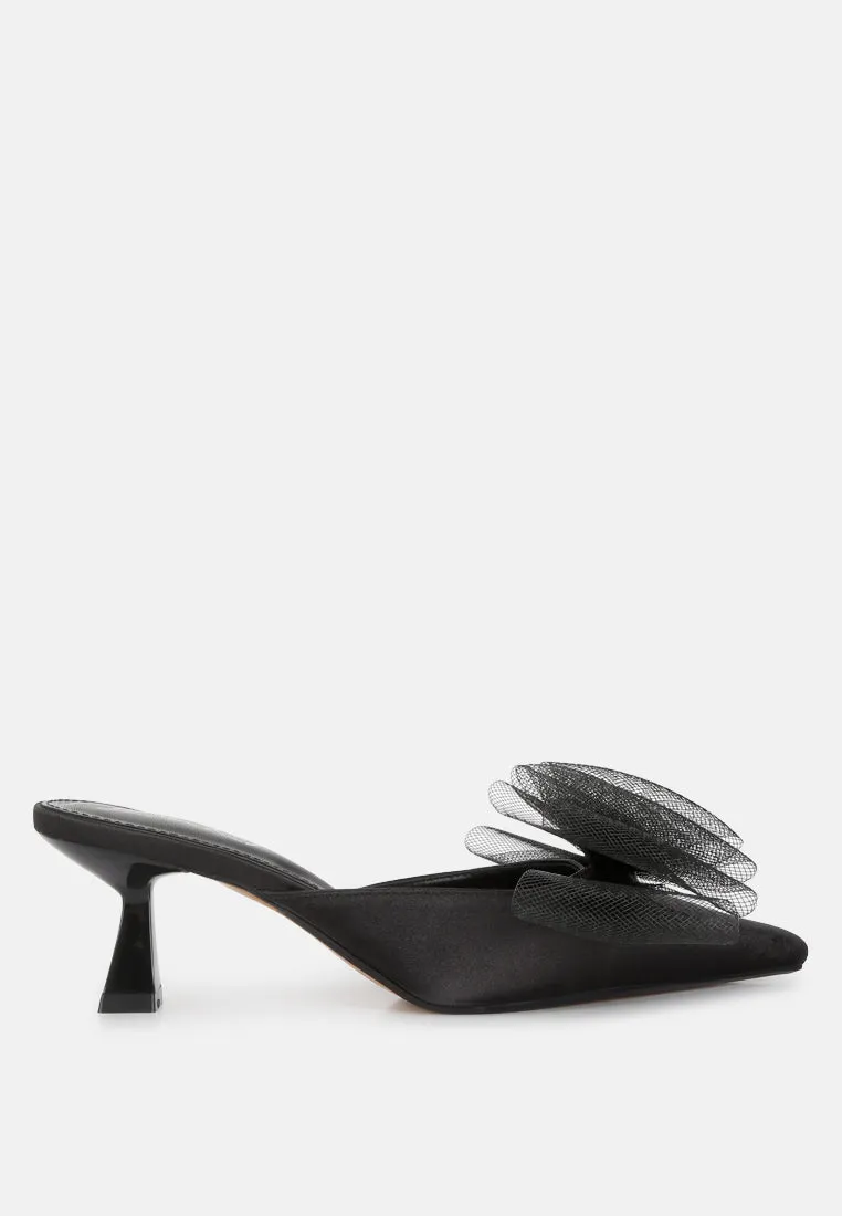 asma organza bow embellished satin mules