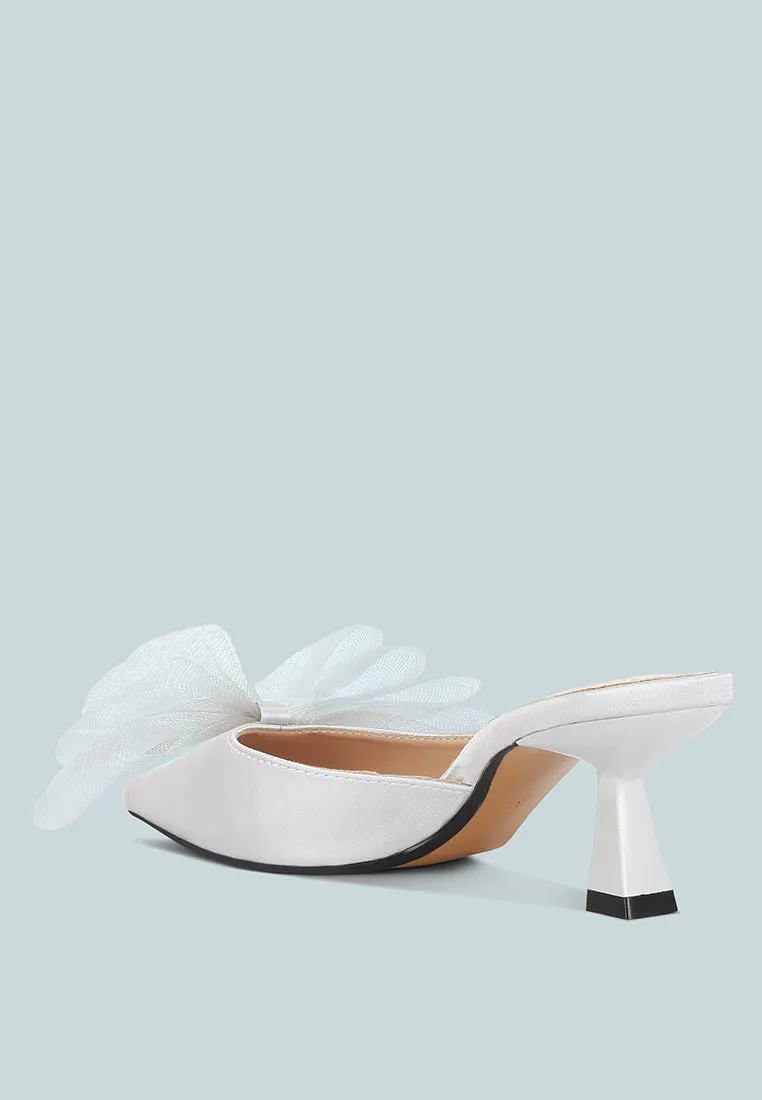 asma organza bow embellished satin mules