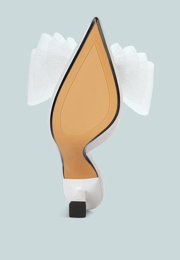 asma organza bow embellished satin mules