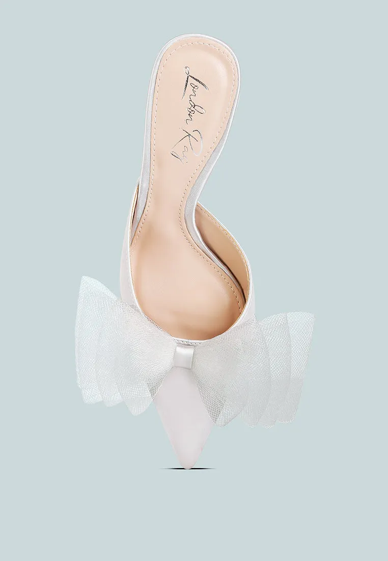asma organza bow embellished satin mules