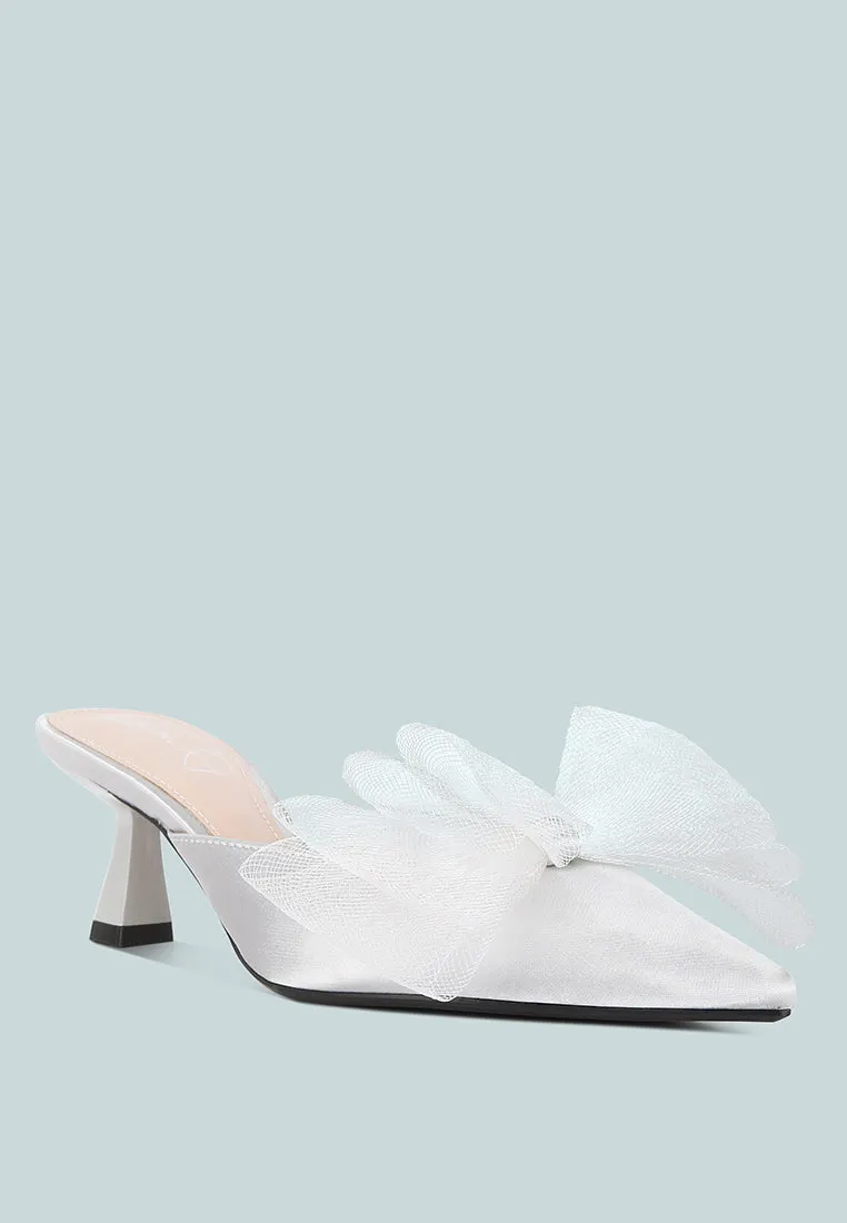 asma organza bow embellished satin mules