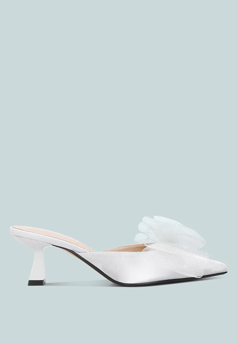 asma organza bow embellished satin mules