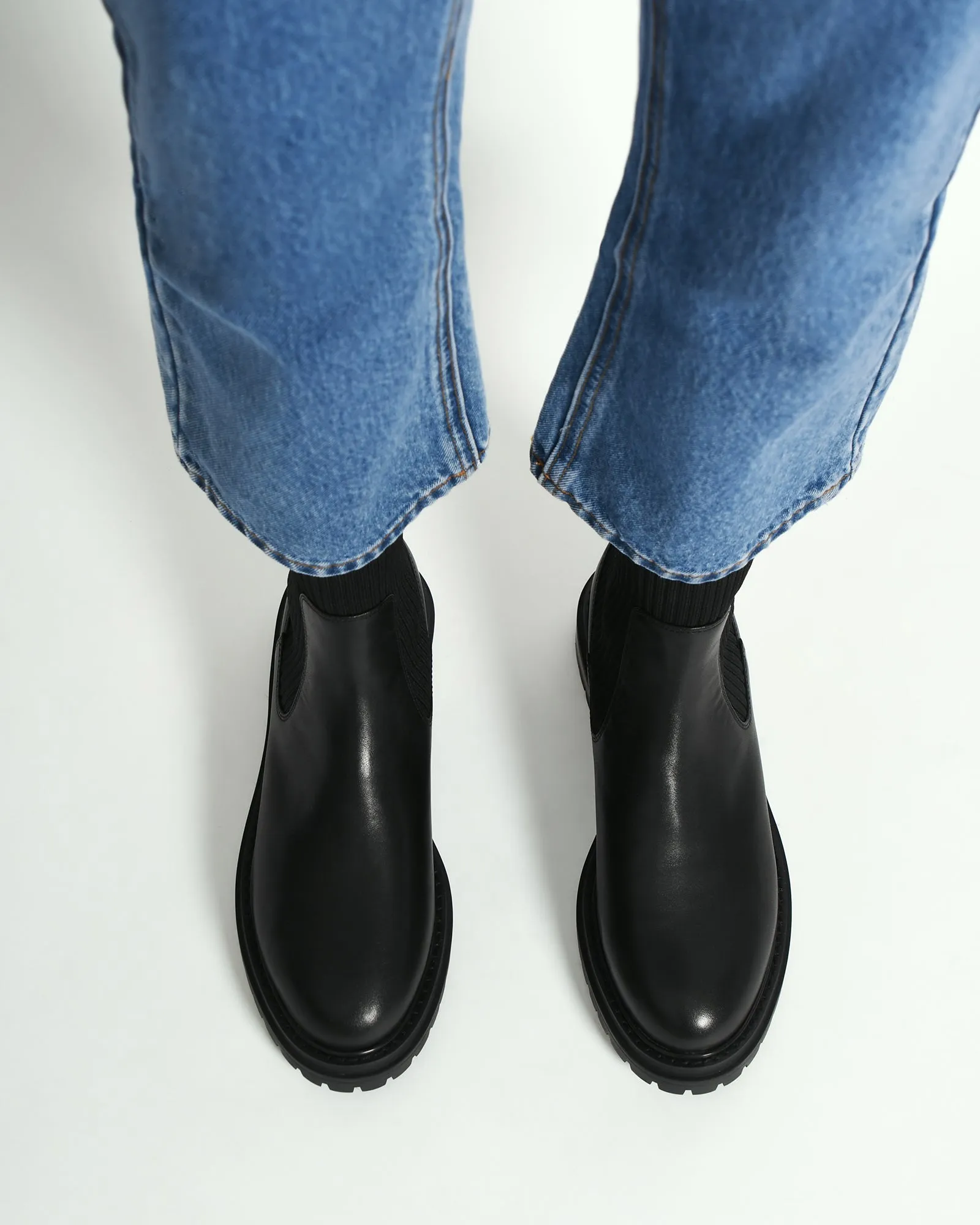 BERTIE FLAT ANKLE BOOTS BLACK LEATHER Jo Mercer