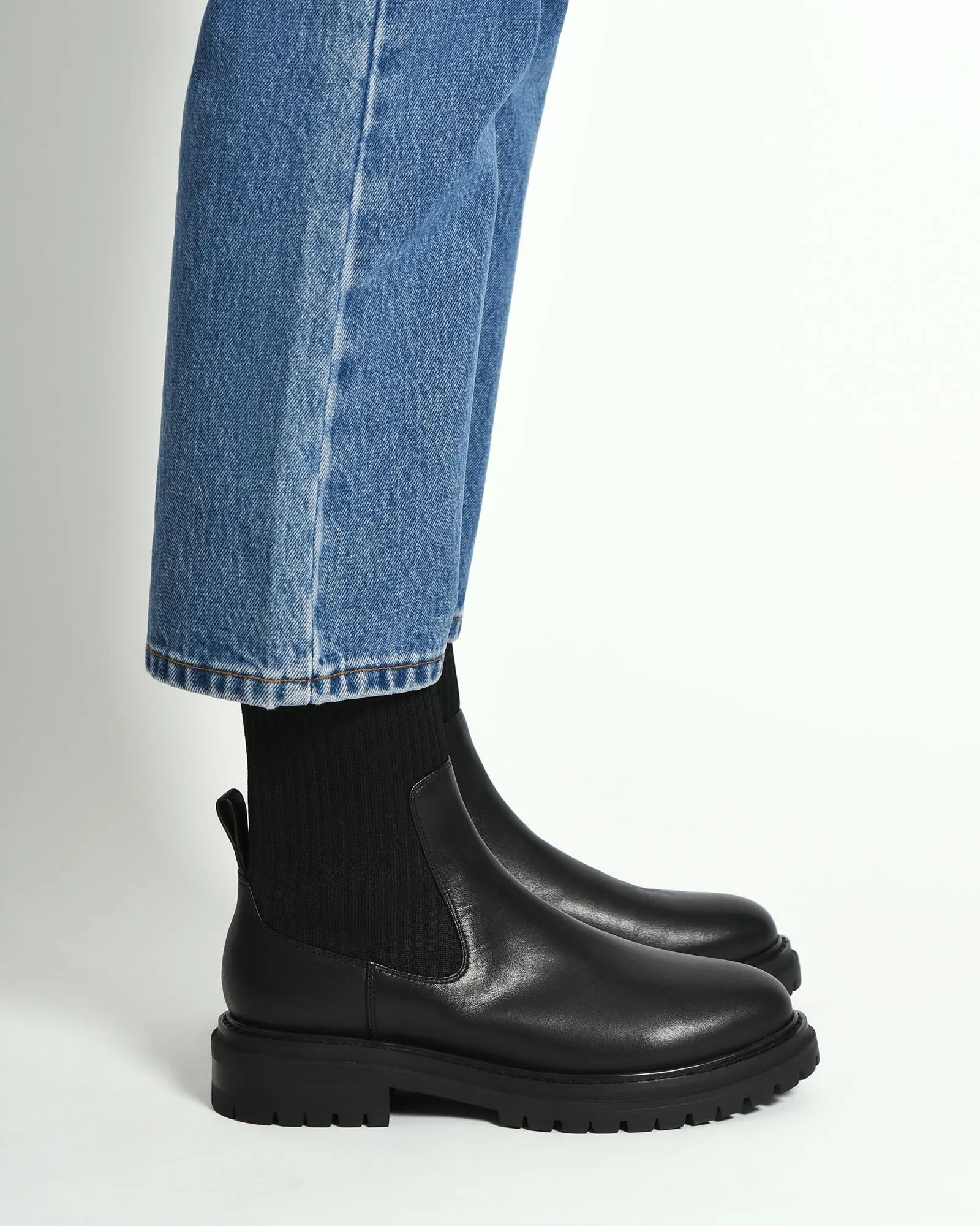 BERTIE FLAT ANKLE BOOTS BLACK LEATHER Jo Mercer