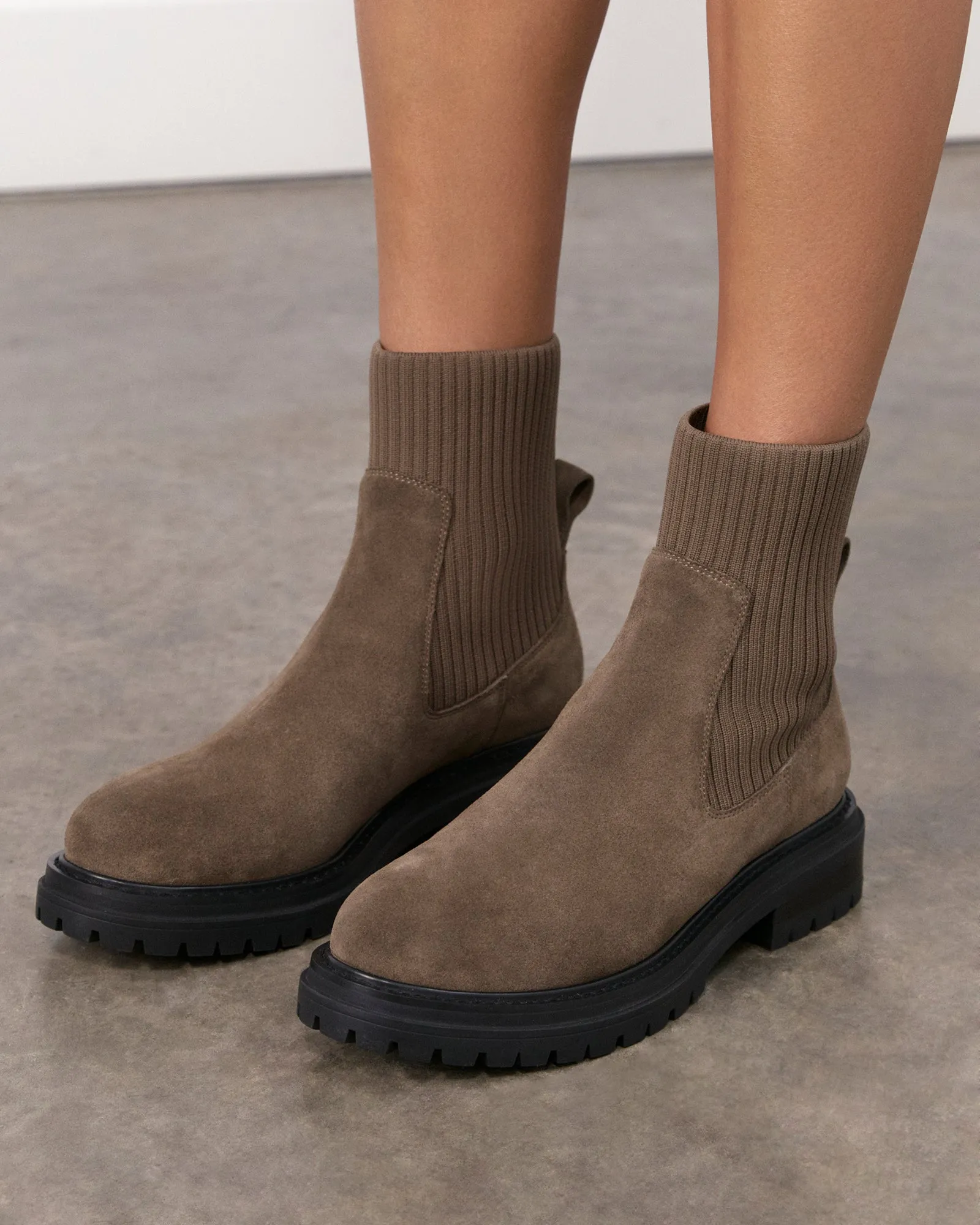 BERTIE FLAT ANKLE BOOTS KHAKI SUEDE Jo Mercer
