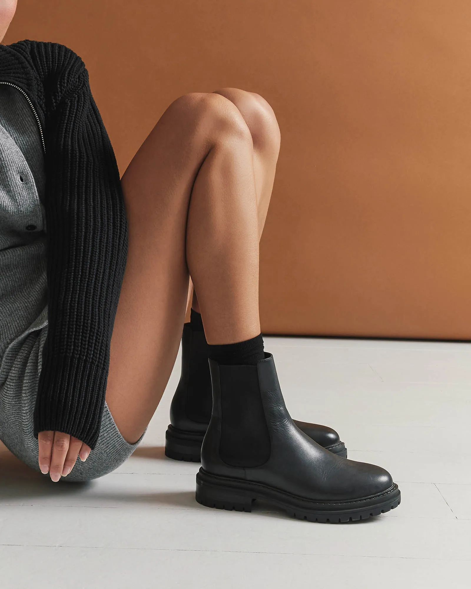 BLOOM FLAT ANKLE BOOTS BLACK LEATHER Jo Mercer