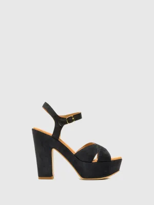 Blue Chunky Heel Sandals