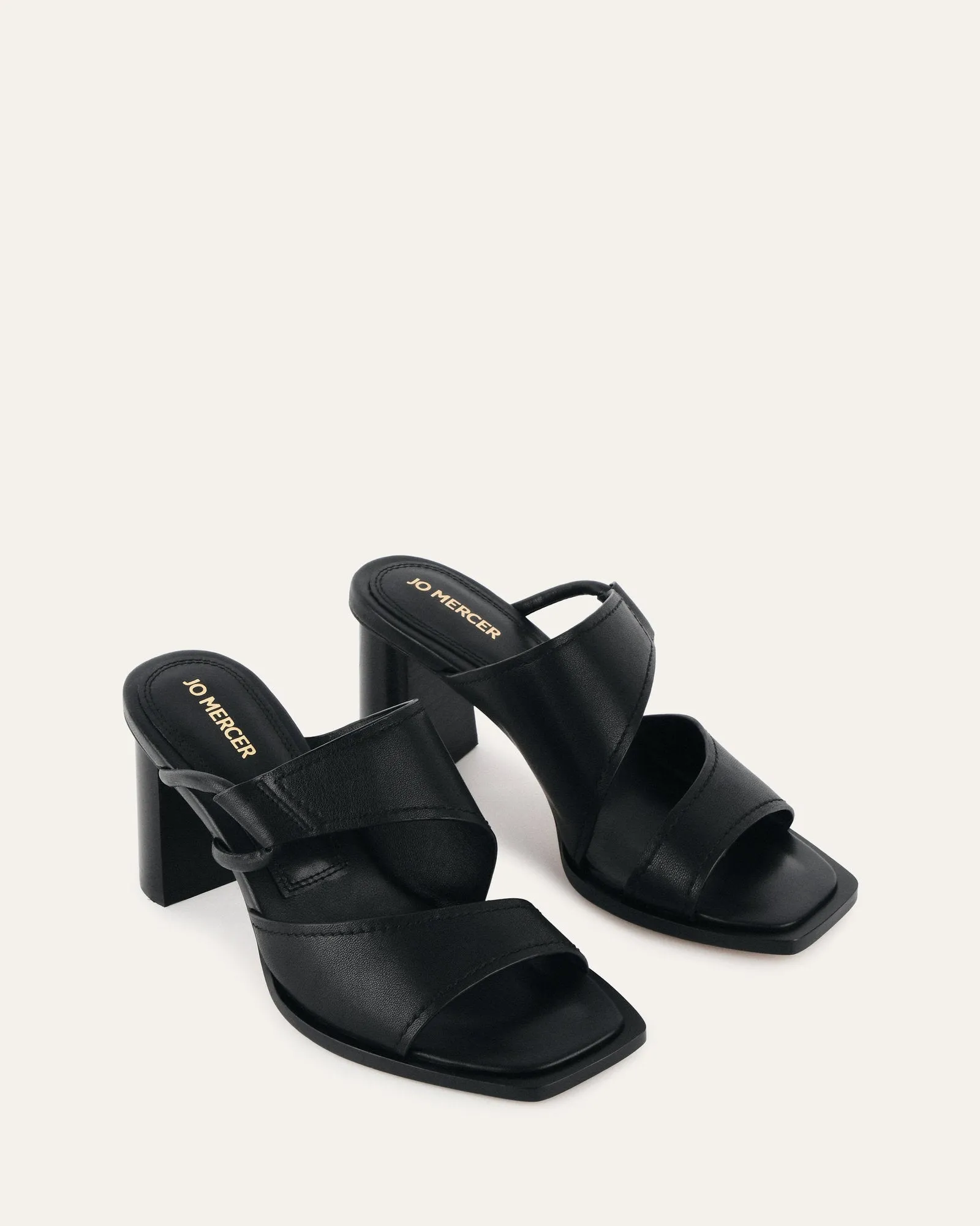 CAMMY MID HEEL SANDALS BLACK LEATHER Jo Mercer