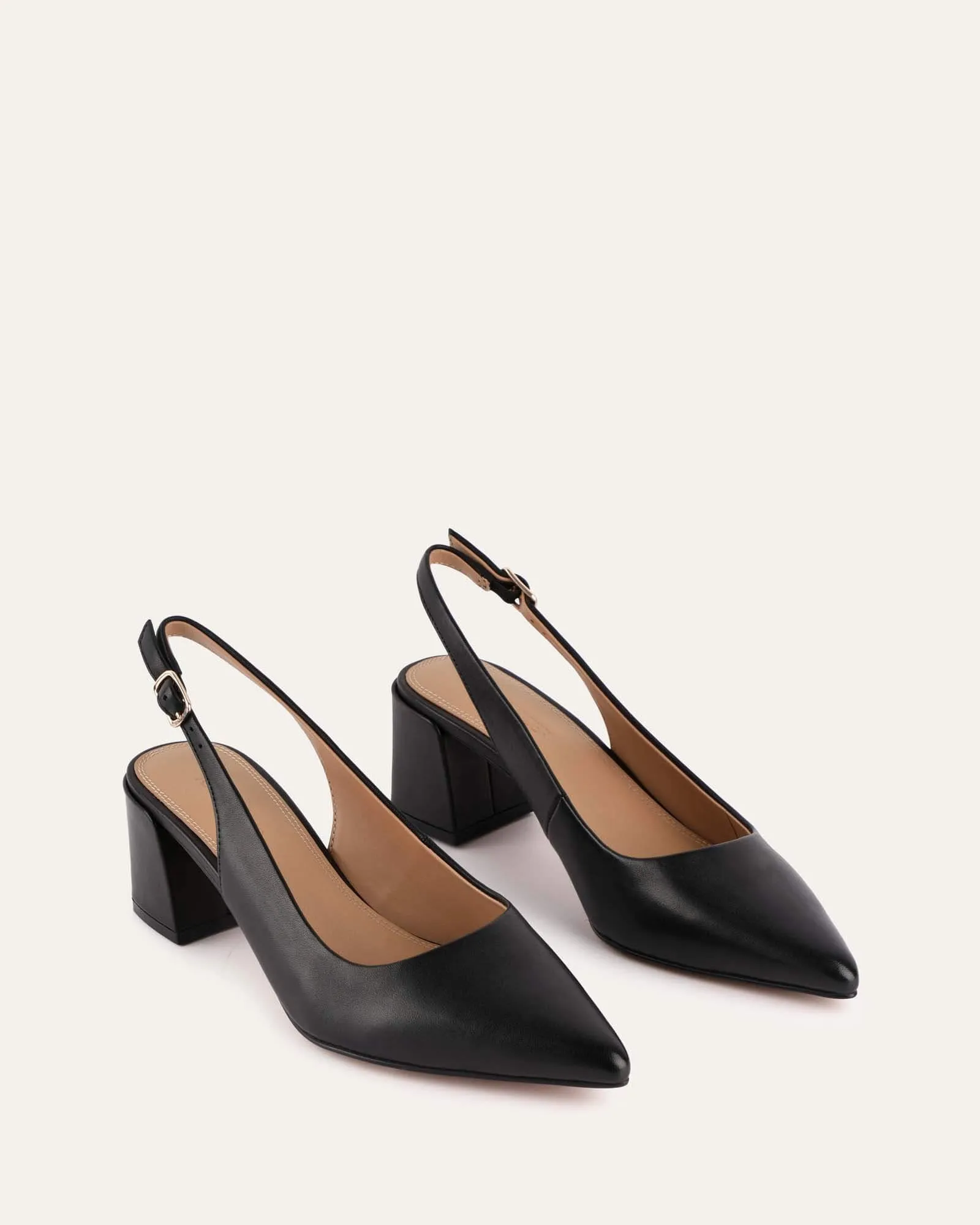 CARA LOW HEELS BLACK LEATHER Jo Mercer