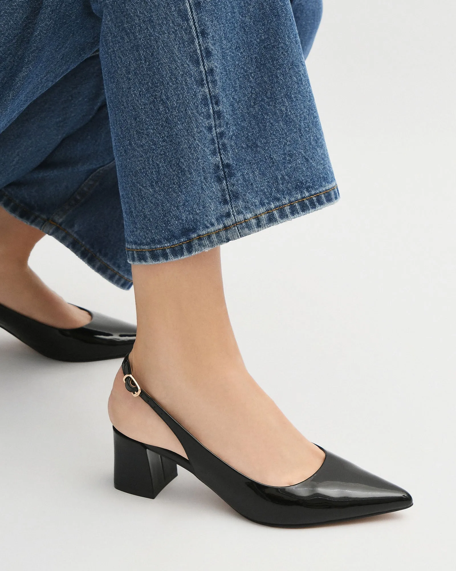 CARA LOW HEELS BLACK LEATHER Jo Mercer