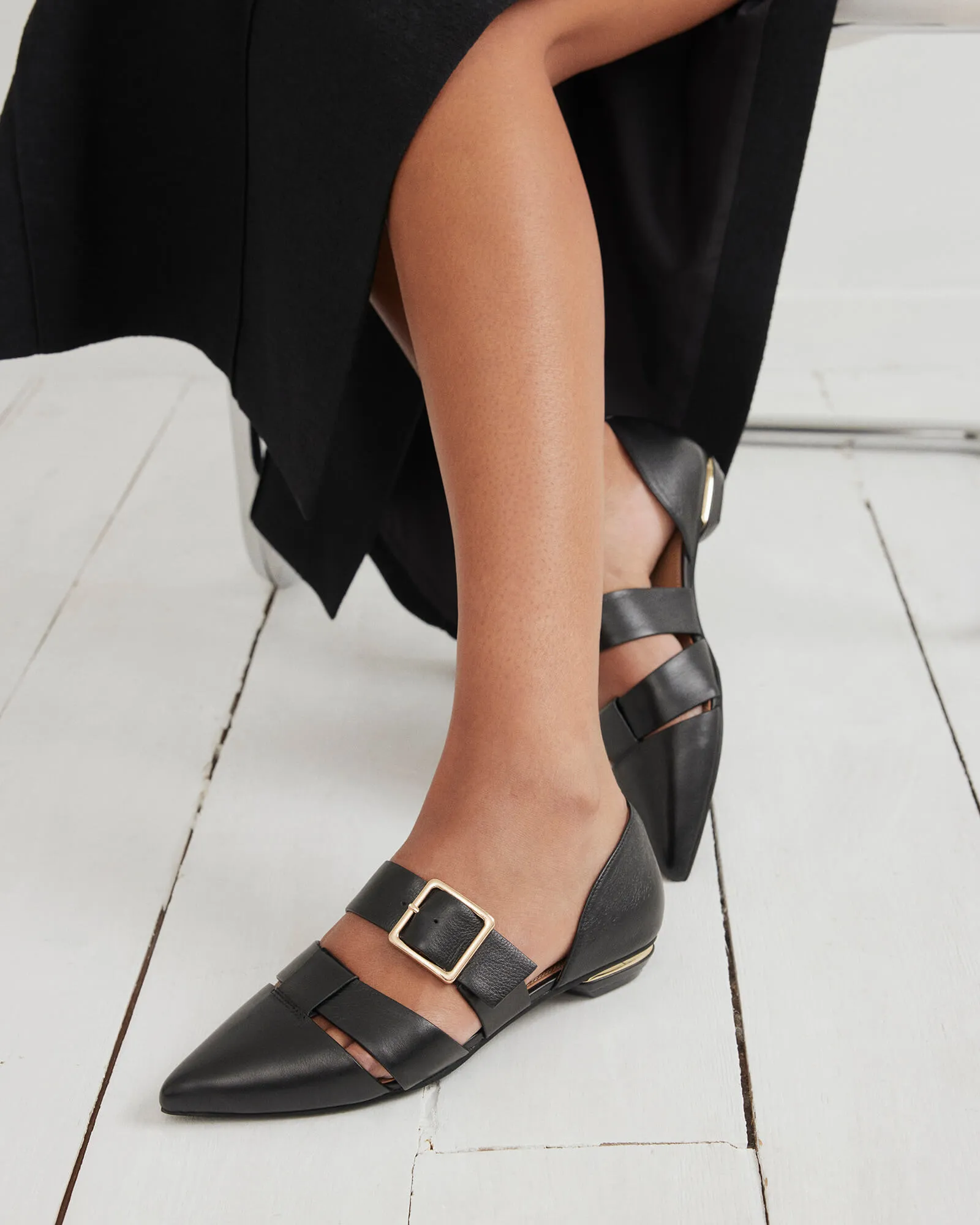 CARLA DRESS FLATS BLACK LEATHER Jo Mercer
