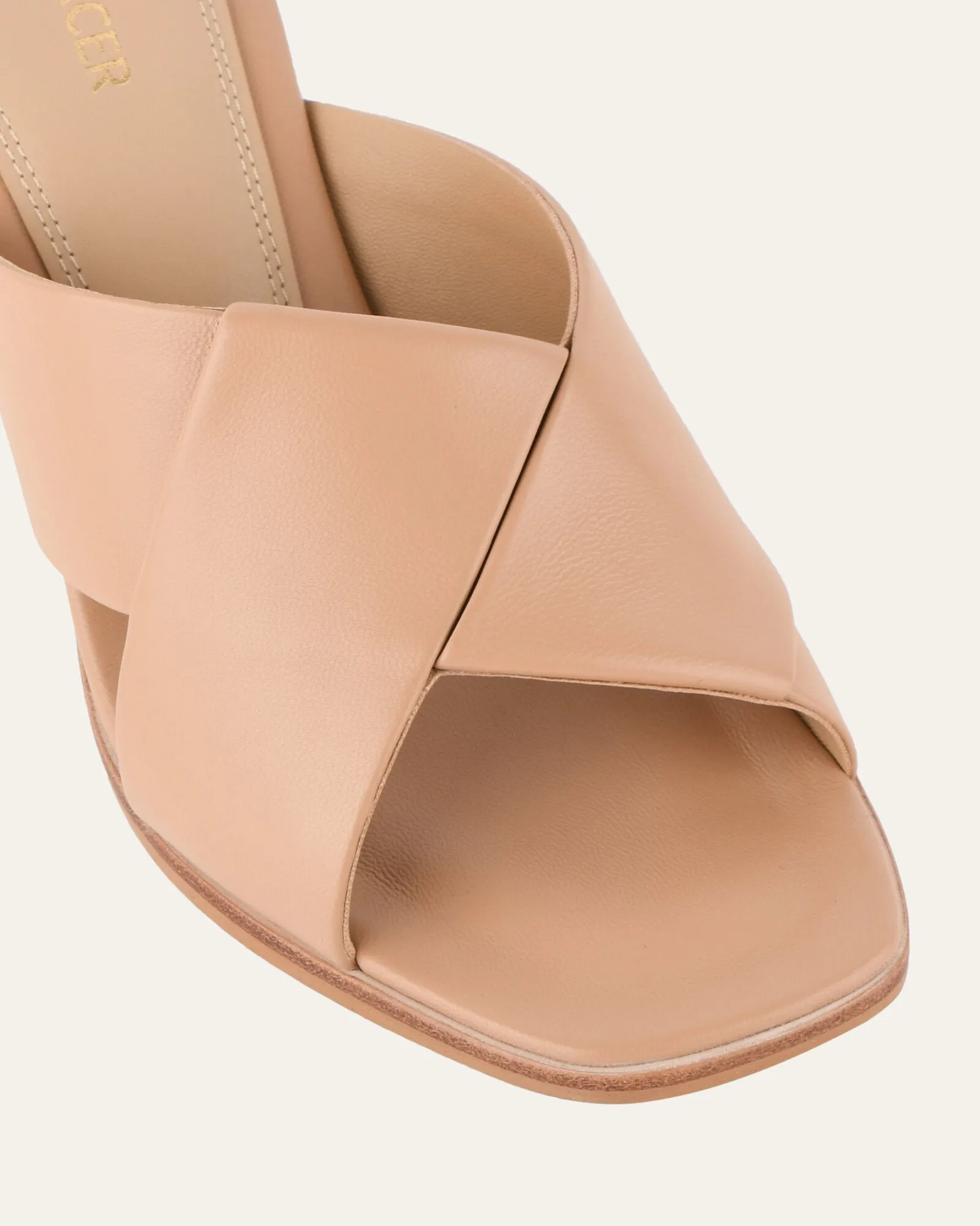 CARRIE MID HEEL SANDALS BEIGE LEATHER Jo Mercer