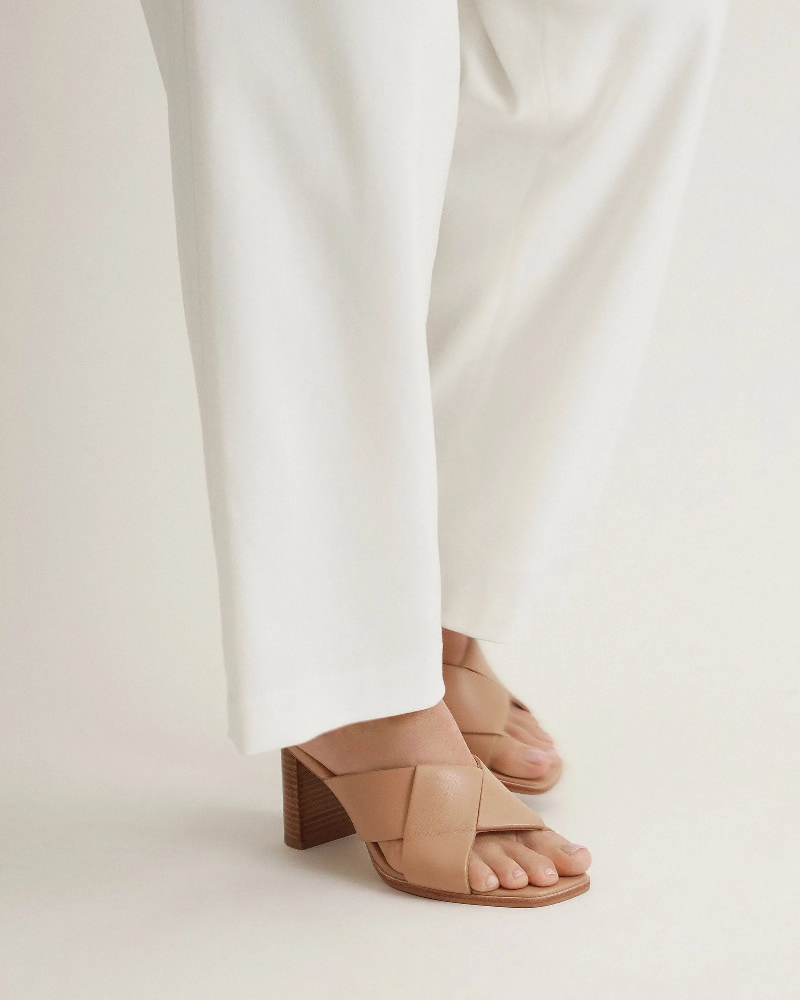 CARRIE MID HEEL SANDALS BEIGE LEATHER Jo Mercer