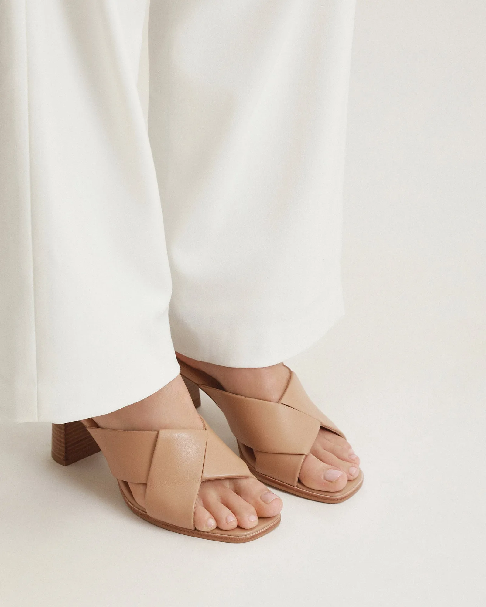 CARRIE MID HEEL SANDALS BEIGE LEATHER Jo Mercer