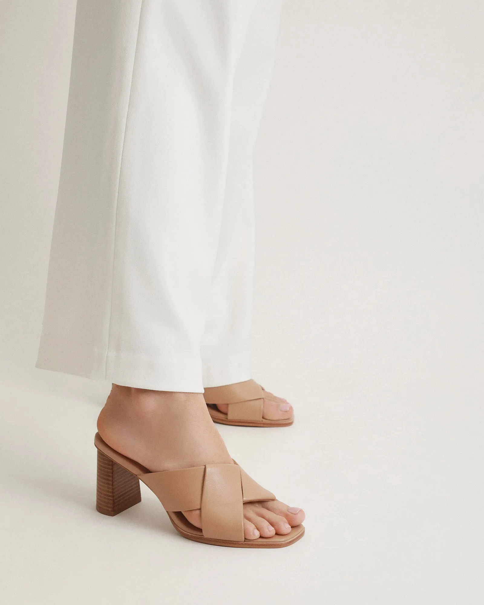CARRIE MID HEEL SANDALS BEIGE LEATHER Jo Mercer