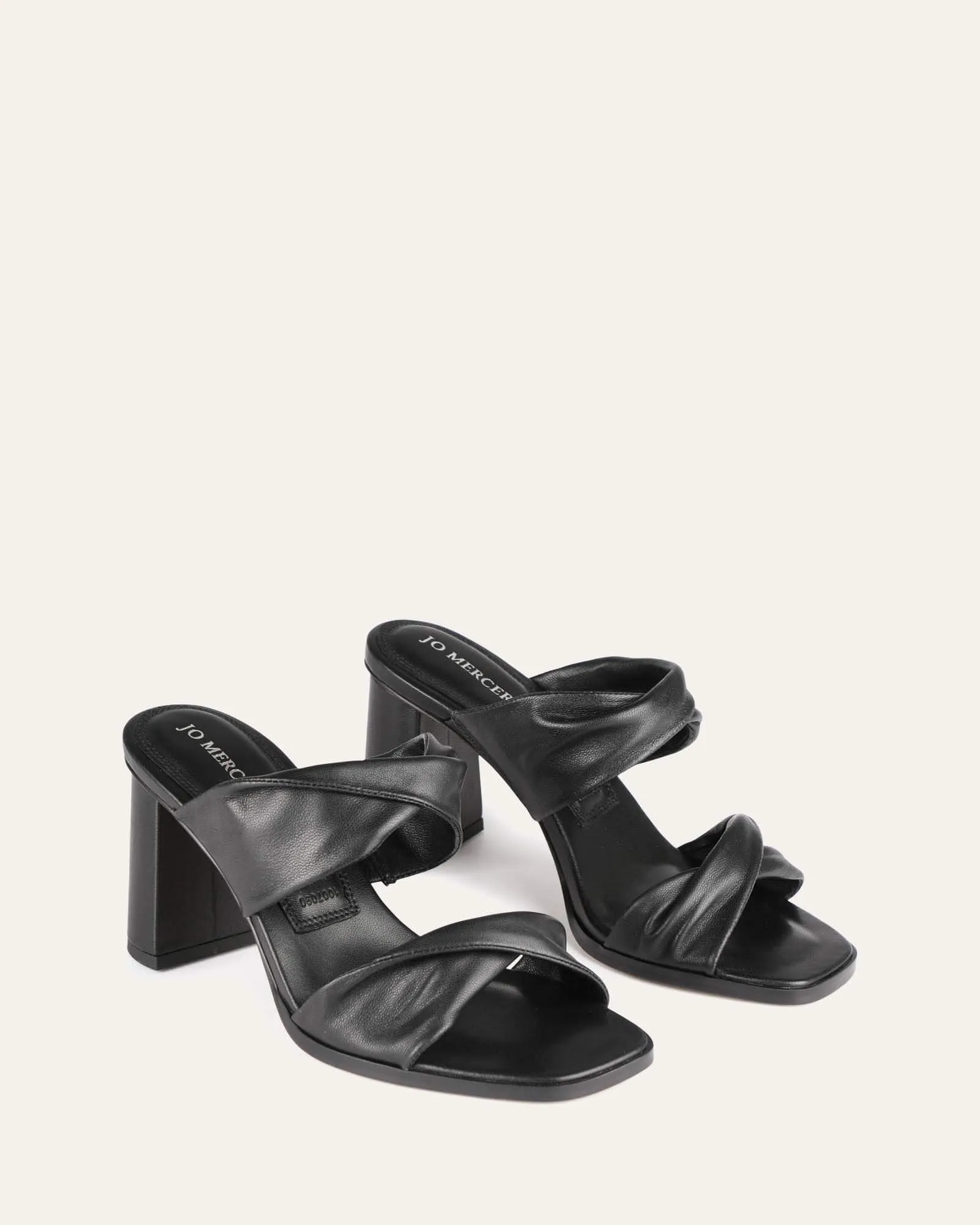 CAYLIE HIGH HEEL SANDALS BLACK LEATHER Jo Mercer