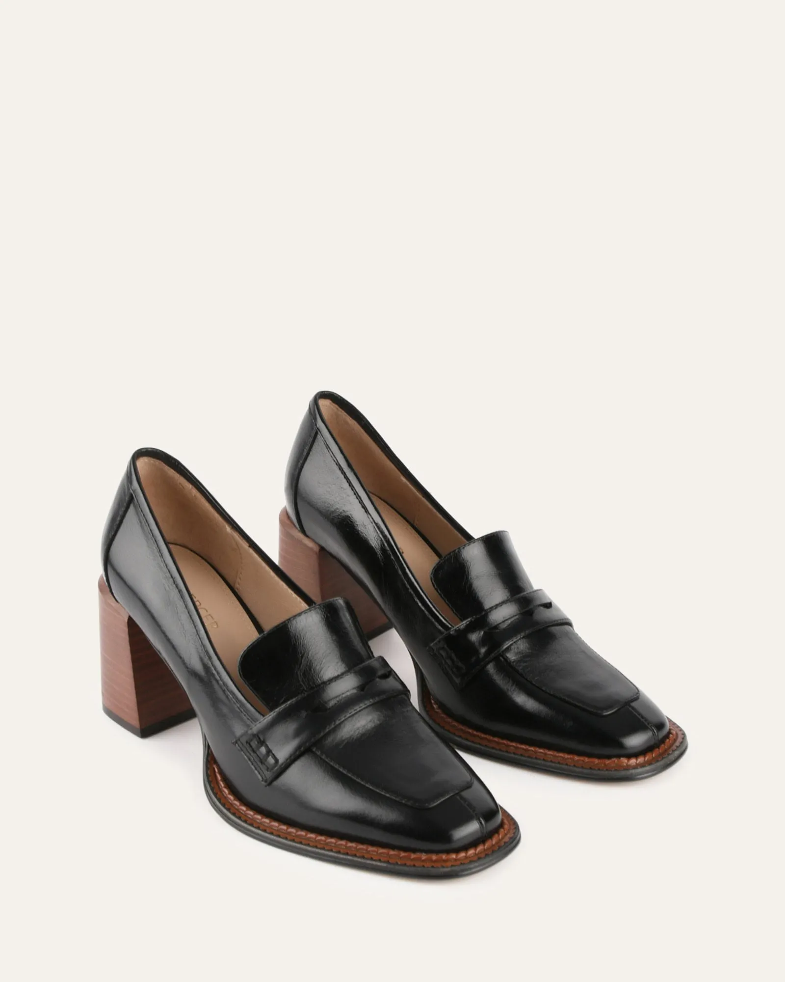 DELILAH MID HEEL LOAFERS BLACK LEATHER Jo Mercer
