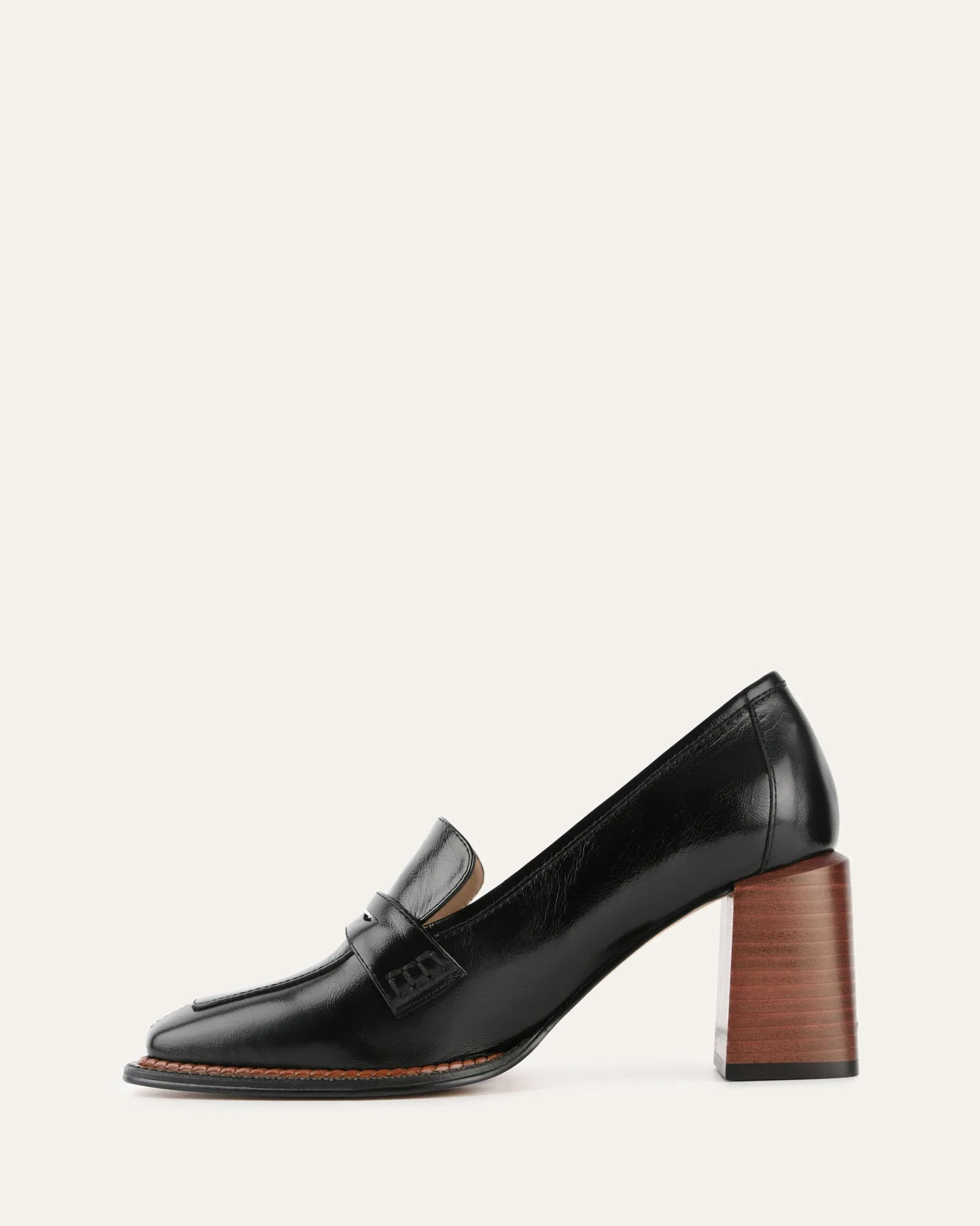 DELILAH MID HEEL LOAFERS BLACK LEATHER Jo Mercer