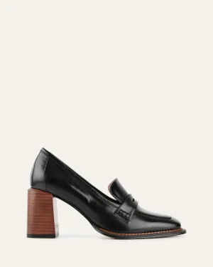 DELILAH MID HEEL LOAFERS BLACK LEATHER Jo Mercer