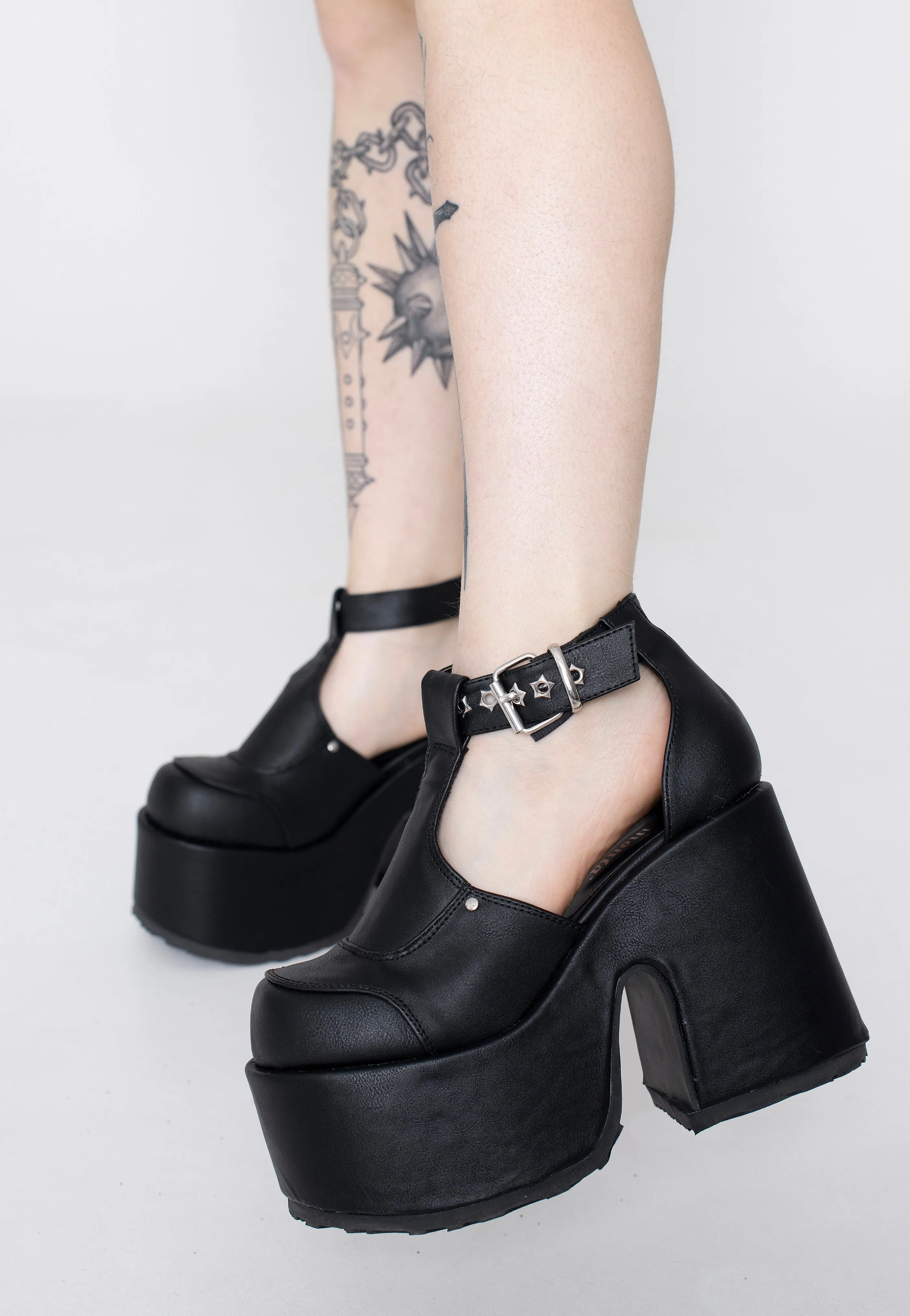 DemoniaCult - Camel 103 Black Vegan Leather - Heels