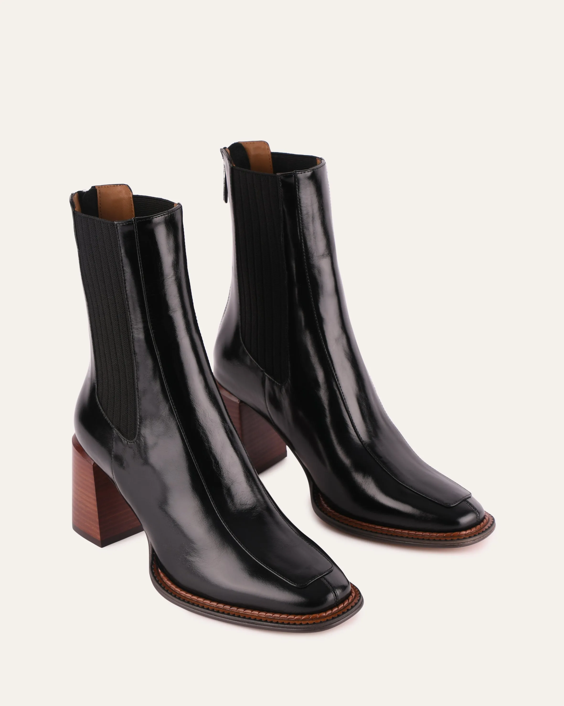 DEVINA MID ANKLE BOOTS BLACK LEATHER Jo Mercer