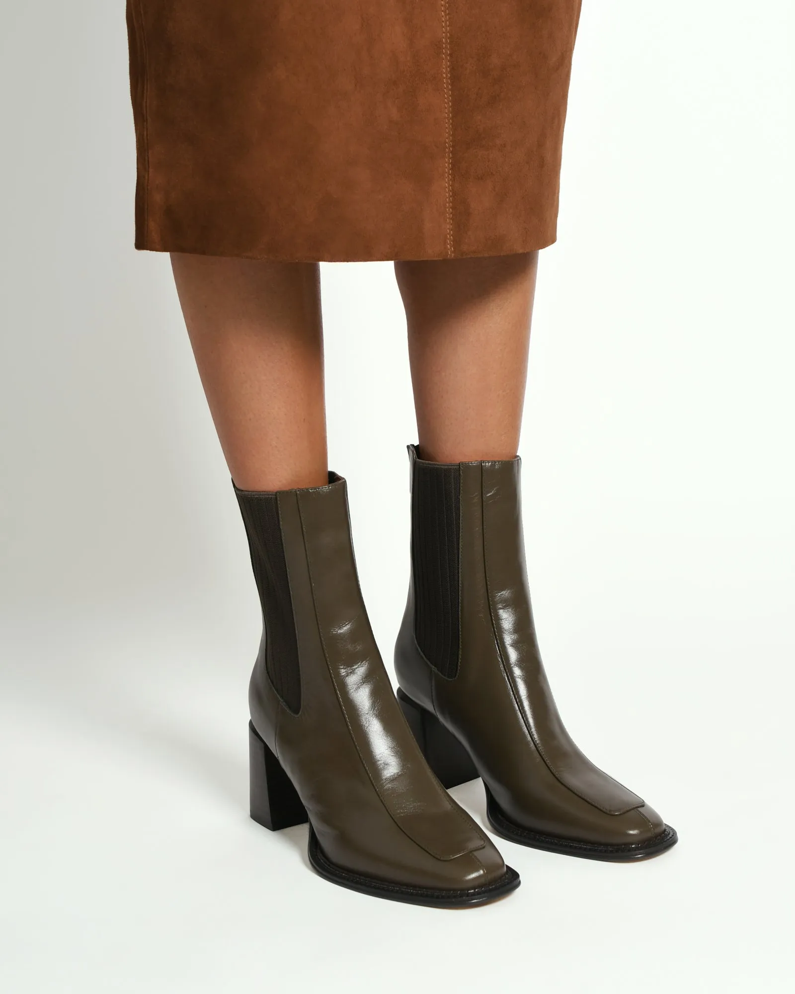 DEVINA MID ANKLE BOOTS DARK OLIVE LEATHER Jo Mercer