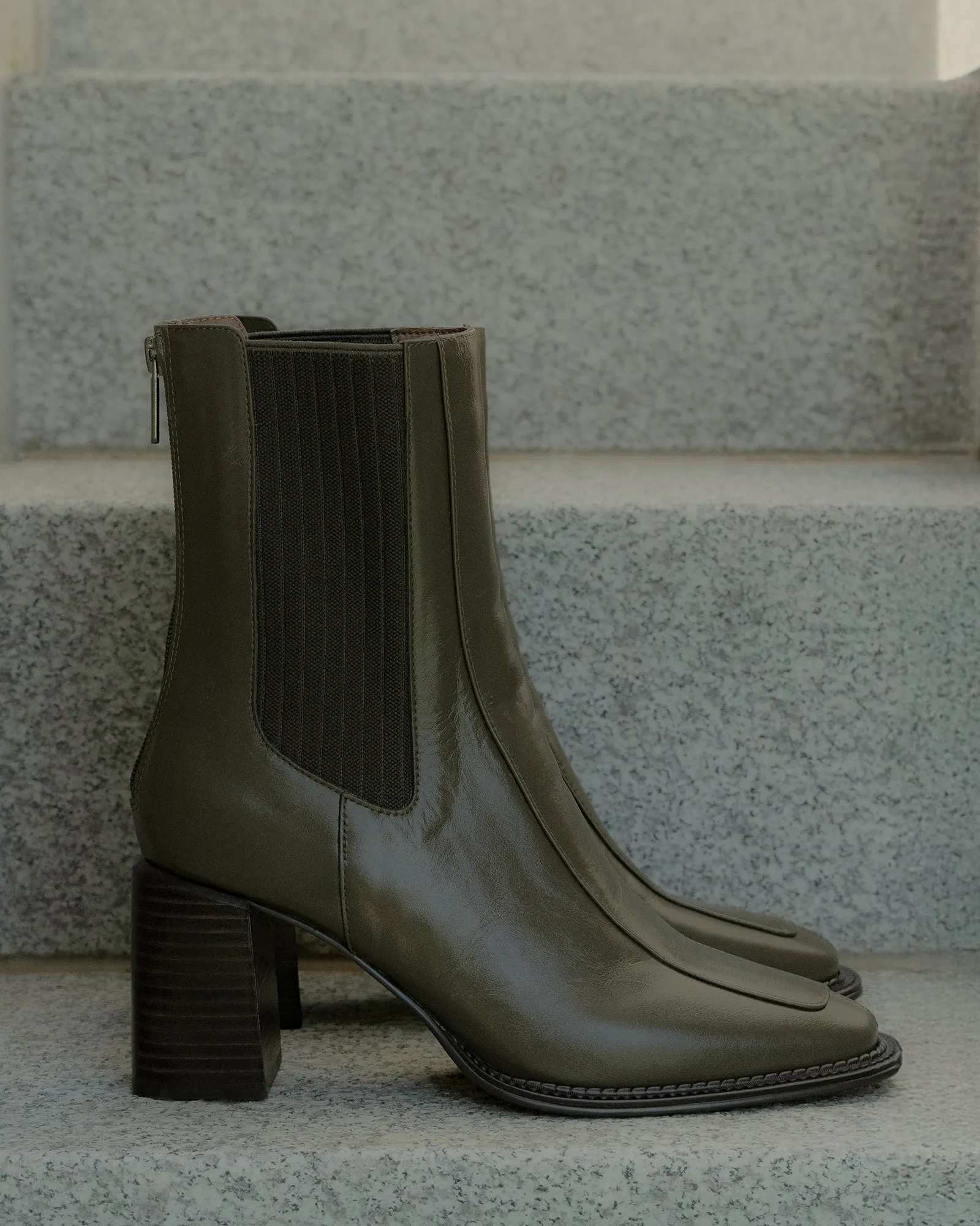 DEVINA MID ANKLE BOOTS DARK OLIVE LEATHER Jo Mercer