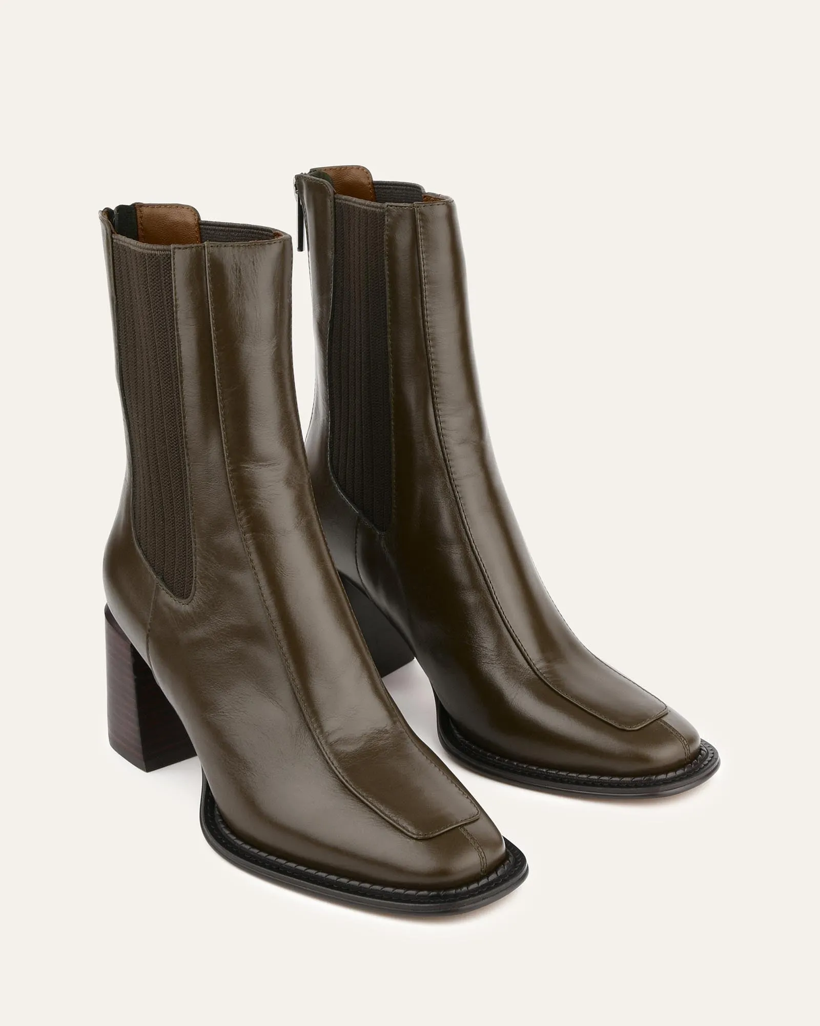 DEVINA MID ANKLE BOOTS DARK OLIVE LEATHER Jo Mercer