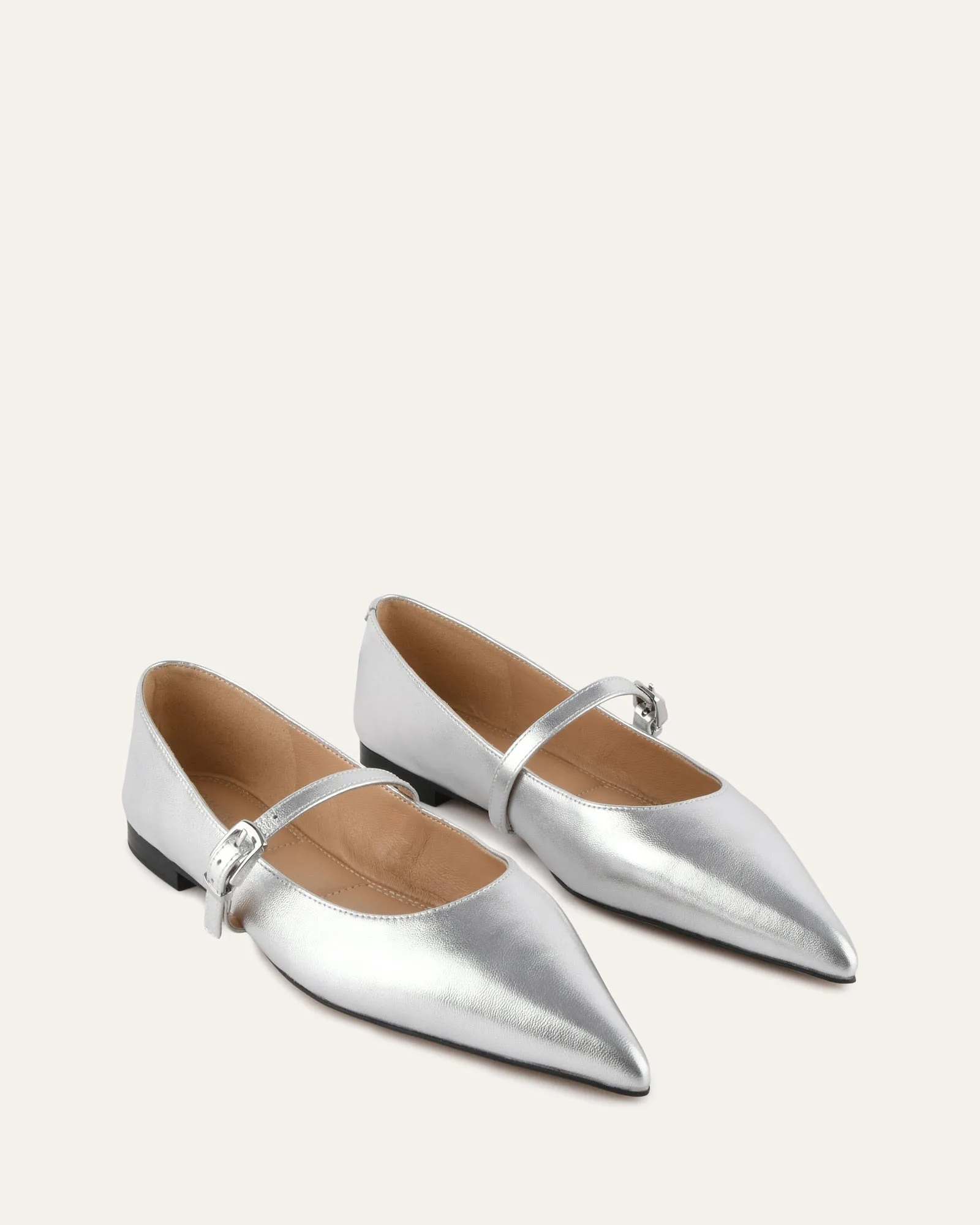 DILARIA DRESS FLATS SILVER LEATHER Jo Mercer