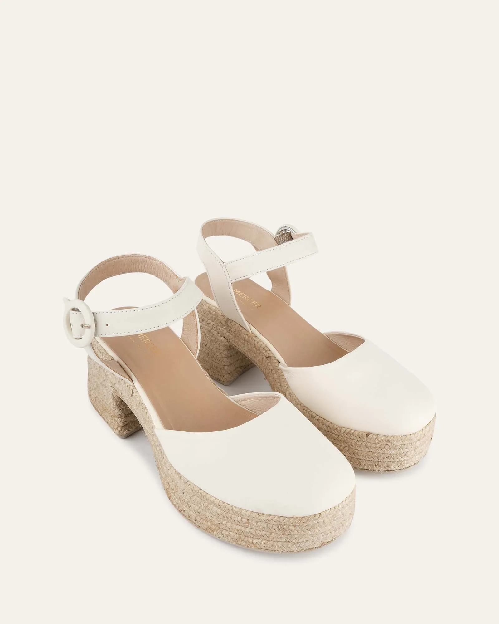 DINA HIGH HEEL ESPADRILLES OFF WHITE LEATHER Jo Mercer