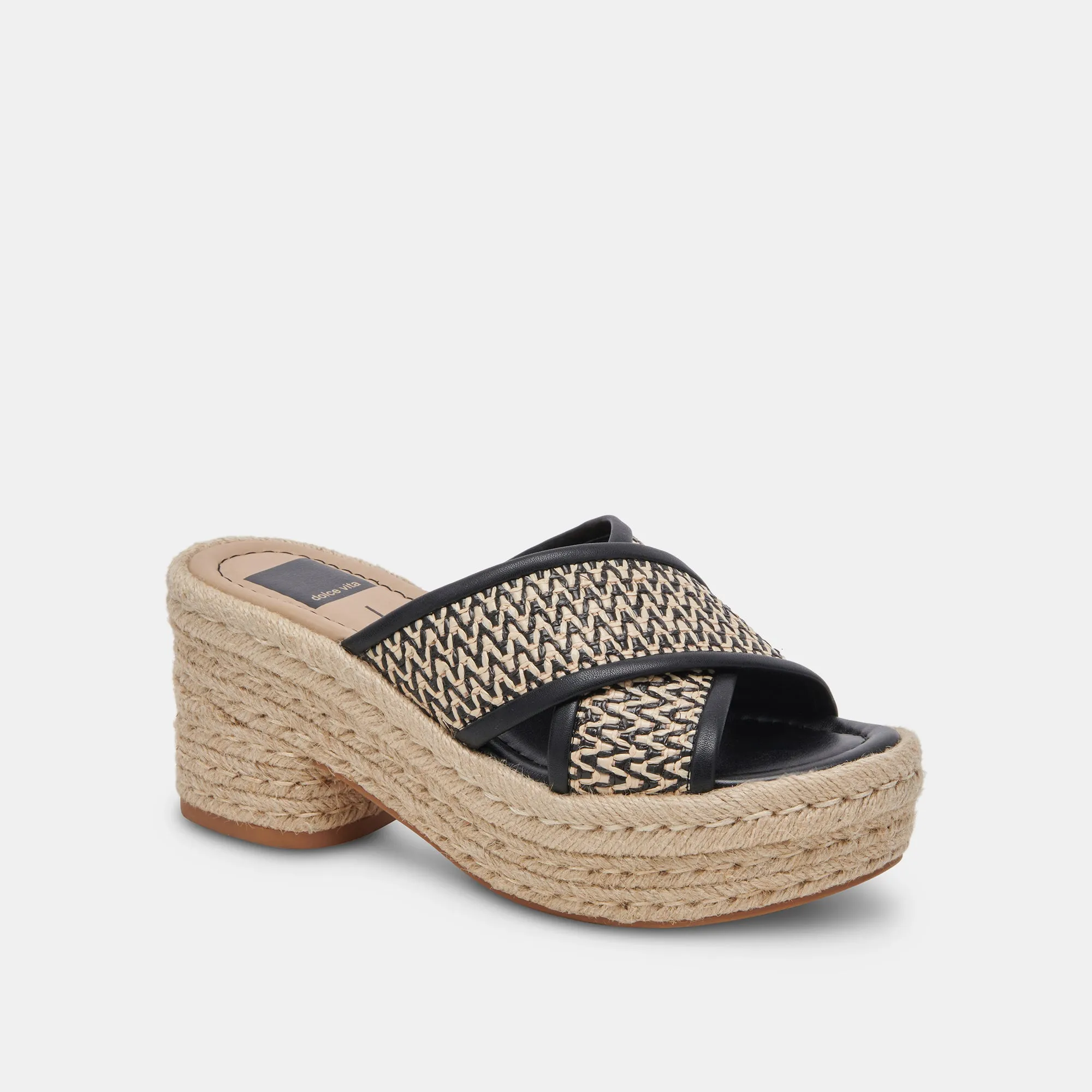 ELDORA HEELS WHITE BLACK RAFFIA Dolce Vita