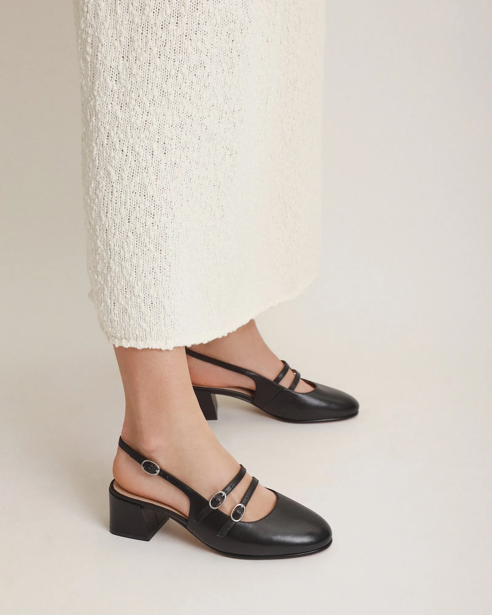 EMMY LOW HEELS BLACK LEATHER Jo Mercer