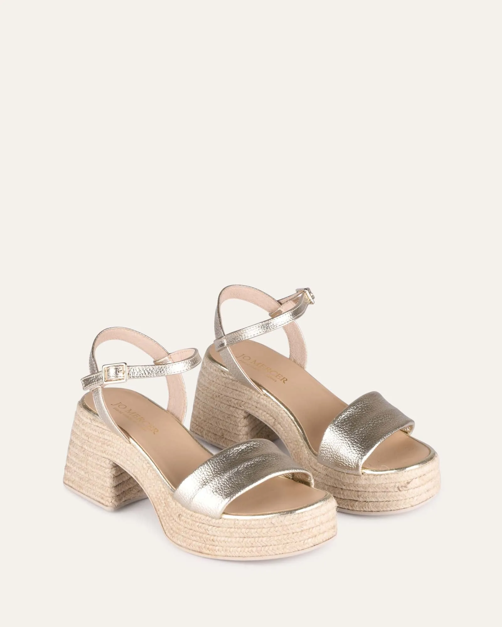 FAIRFAX HIGH HEEL ESPADRILLE SANDALS GOLD LEATHER Jo Mercer