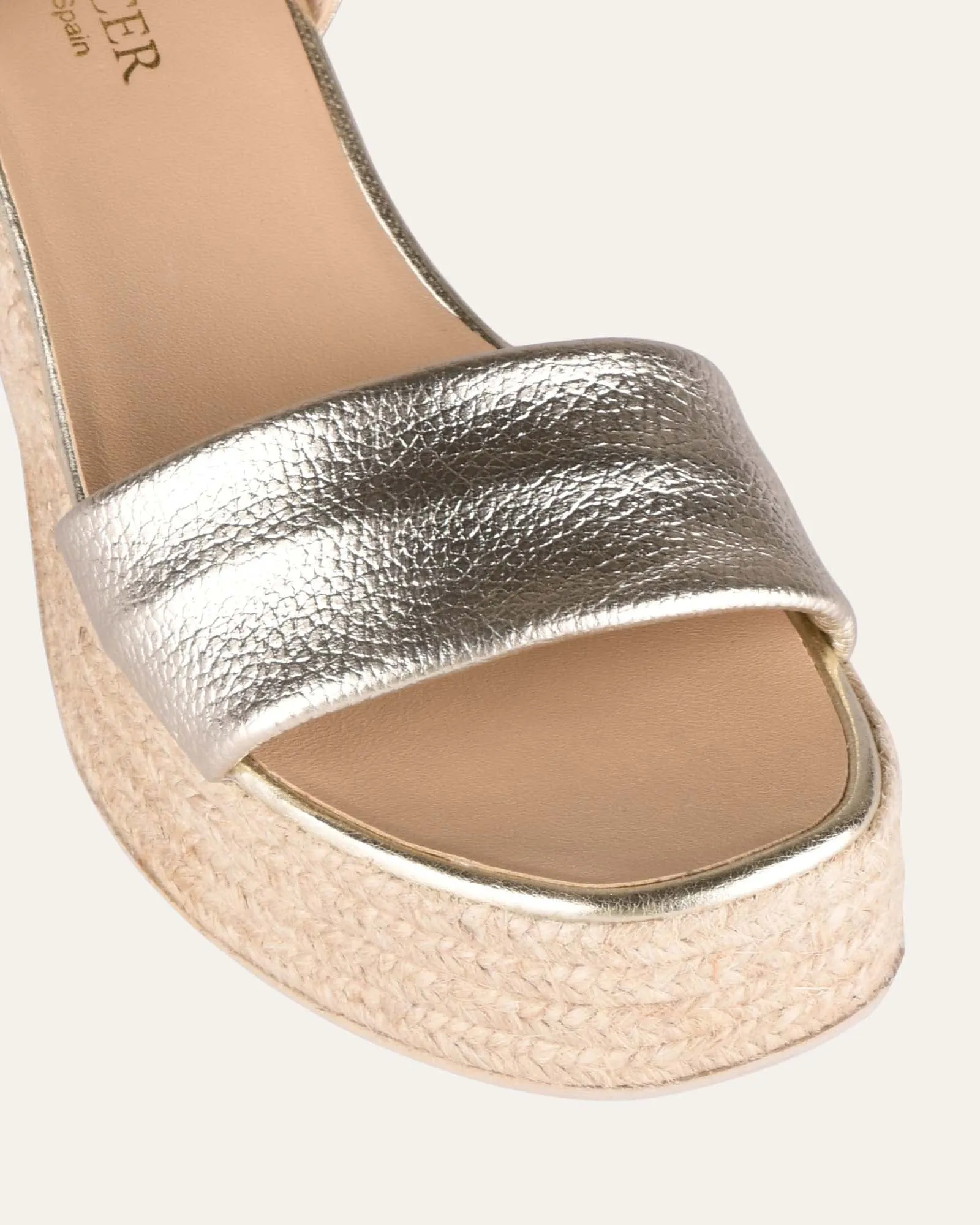FAIRFAX HIGH HEEL ESPADRILLE SANDALS GOLD LEATHER Jo Mercer