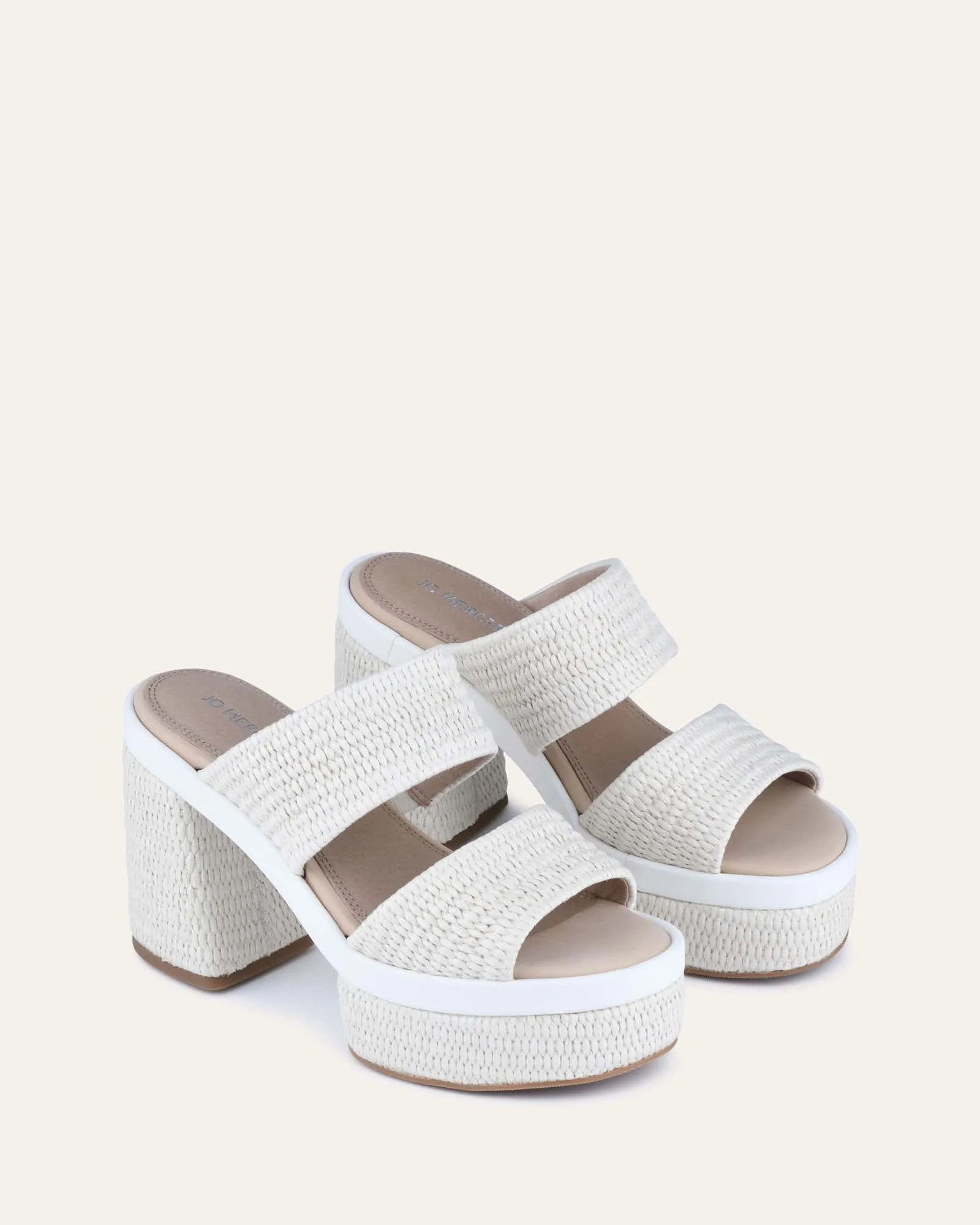 FELICITY HIGH HEEL PLATFORM SANDALS OFF WHITE RAFFIA Jo Mercer