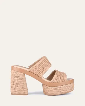 FELICITY HIGH HEEL PLATFORM SANDALS TAN RAFFIA Jo Mercer