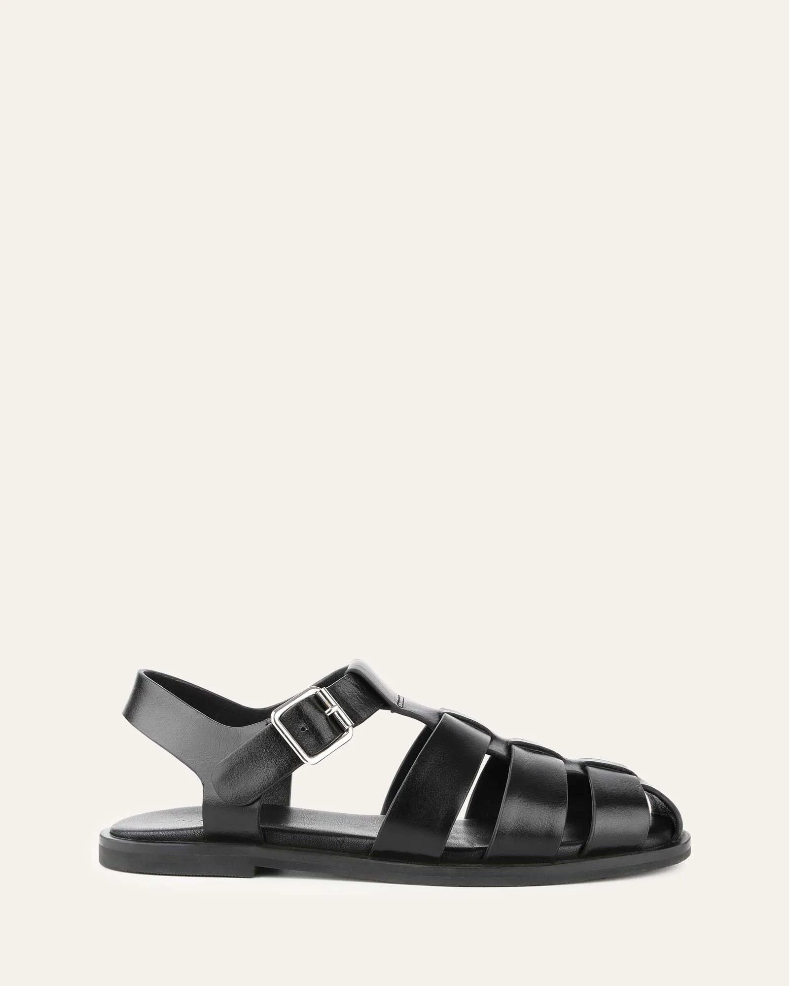 FINN FLAT SANDALS BLACK LEATHER Jo Mercer