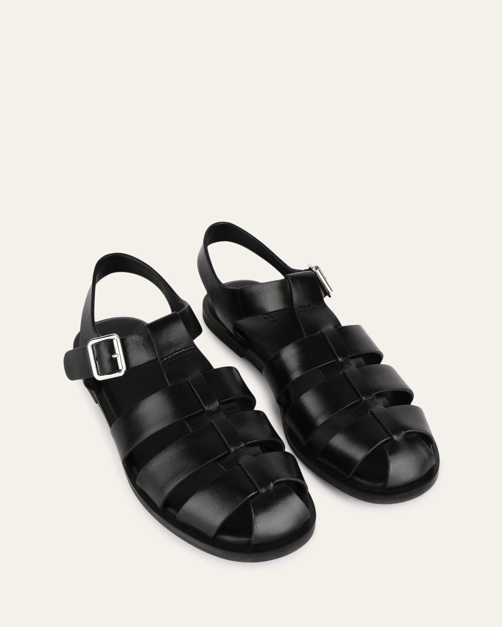 FINN FLAT SANDALS BLACK LEATHER Jo Mercer