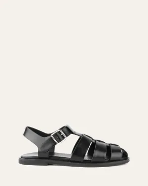 FINN FLAT SANDALS BLACK LEATHER Jo Mercer