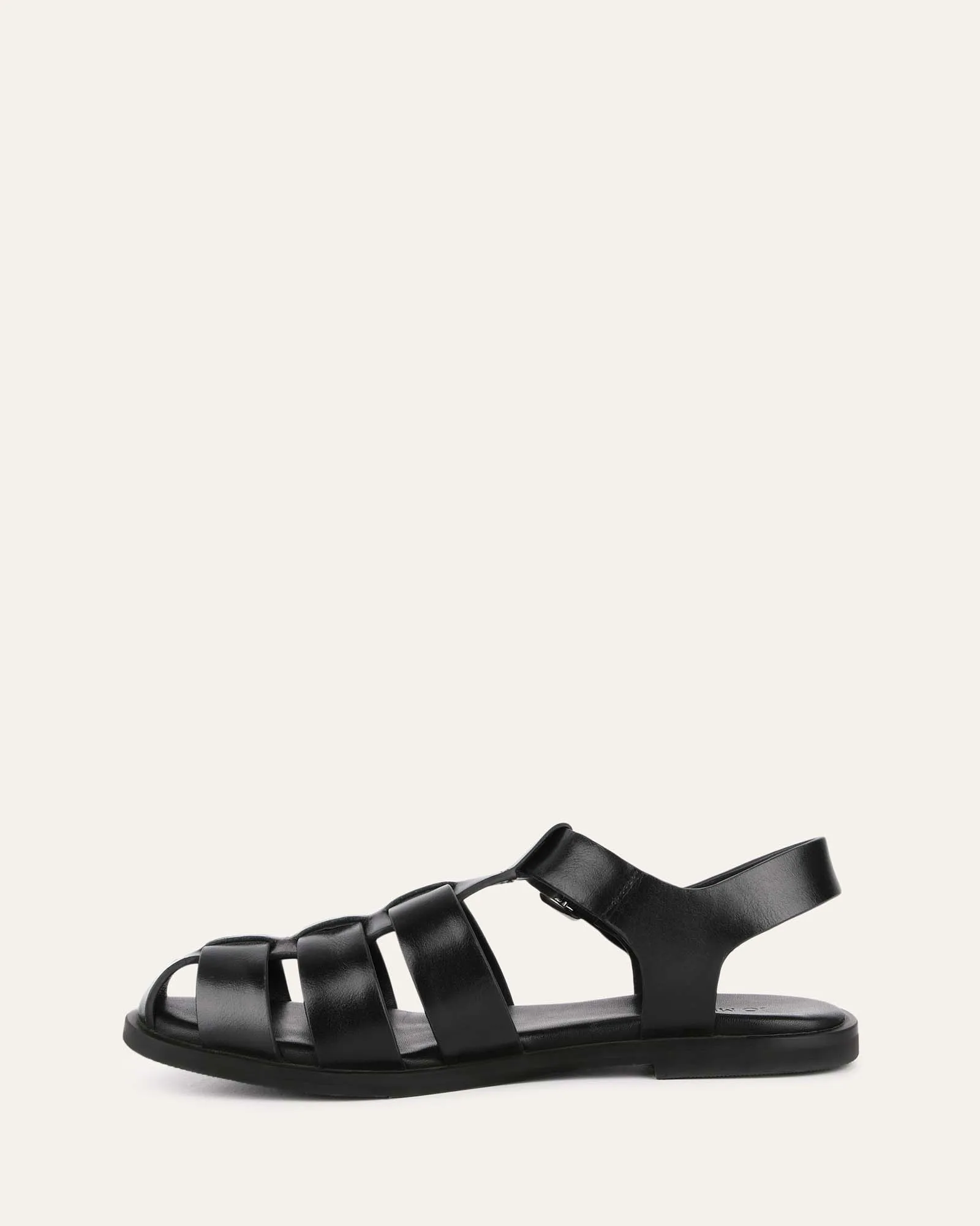FINN FLAT SANDALS BLACK LEATHER Jo Mercer
