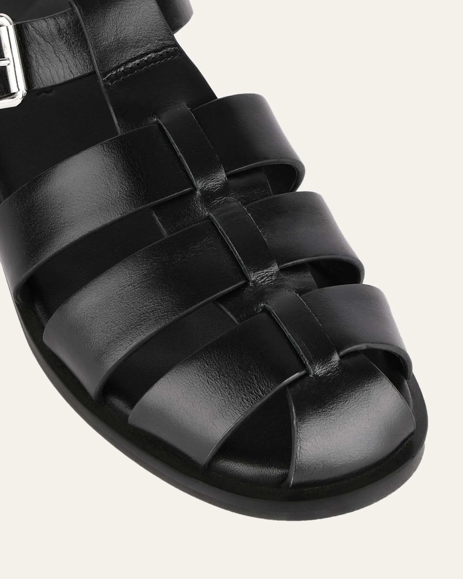 FINN FLAT SANDALS BLACK LEATHER Jo Mercer
