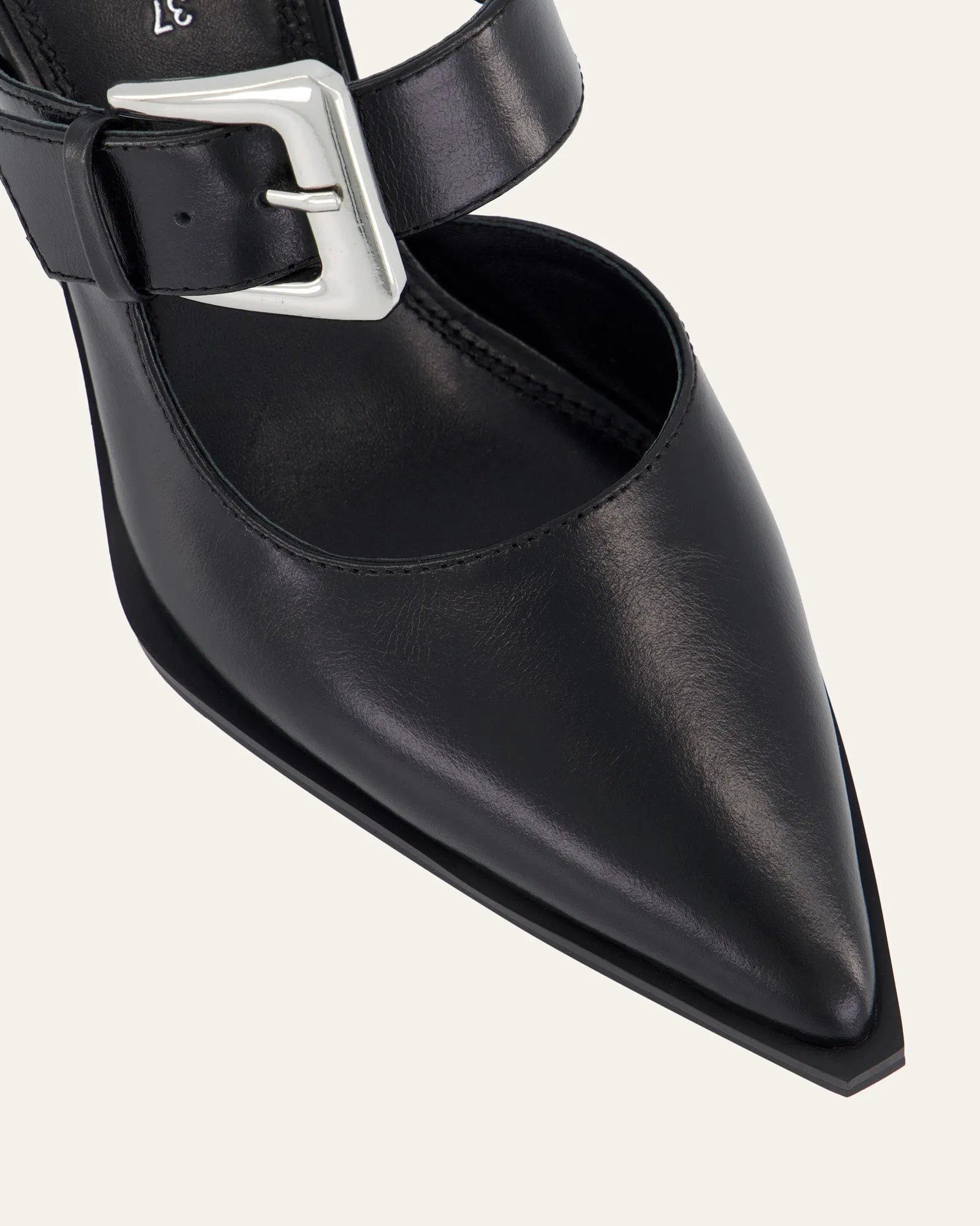 FLOSSY MID HEELS BLACK LEATHER Jo Mercer