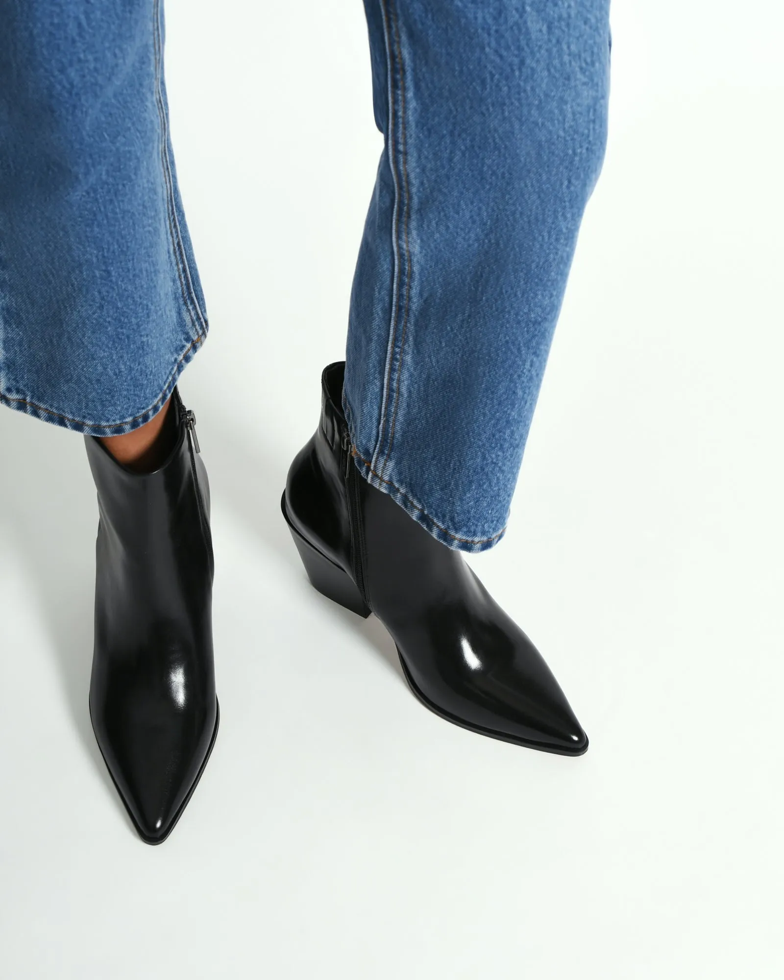 FREDDIE MID ANKLE BOOTS BLACK LEATHER Jo Mercer