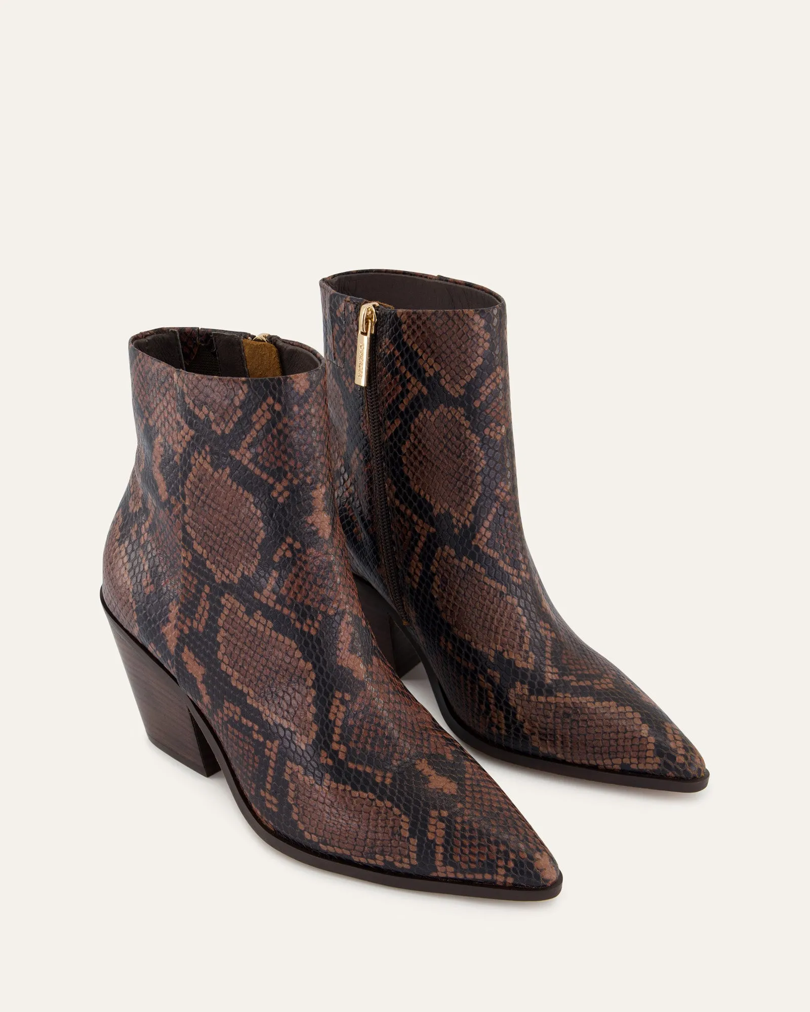 FREDDIE MID ANKLE BOOTS DARK SNAKE PRINT LEATHER Jo Mercer