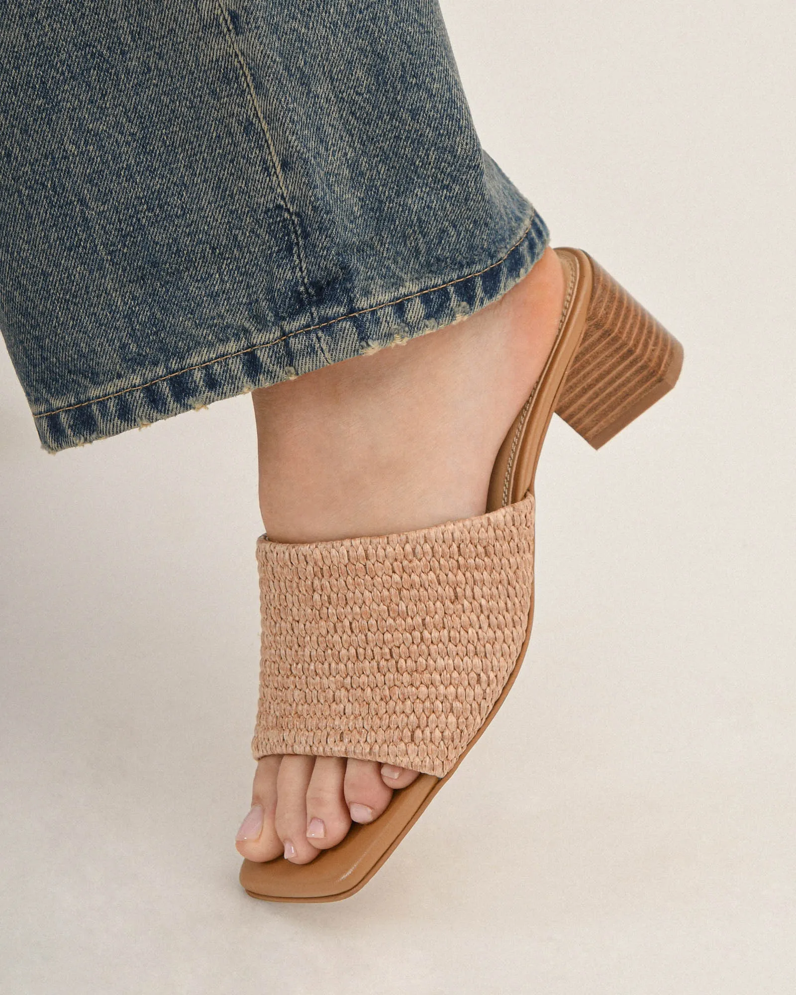 HERBIE MID HEEL SANDALS TAN RAFFIA Jo Mercer